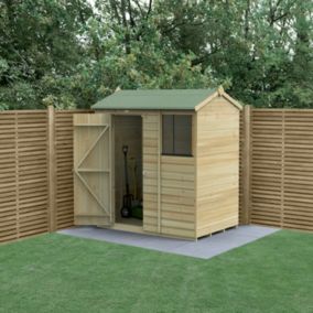 Forest Garden Beckwood 6x4 ft Reverse apex Natural timber Wooden Shed with floor & 1 window - Assembly not required