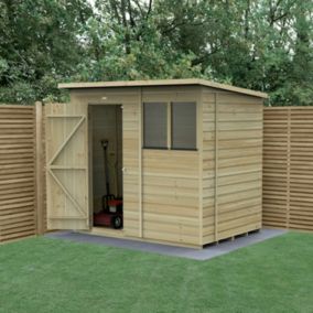 Forest Garden Beckwood 7x5 ft Pent Natural timber Wooden Shed with floor & 2 windows