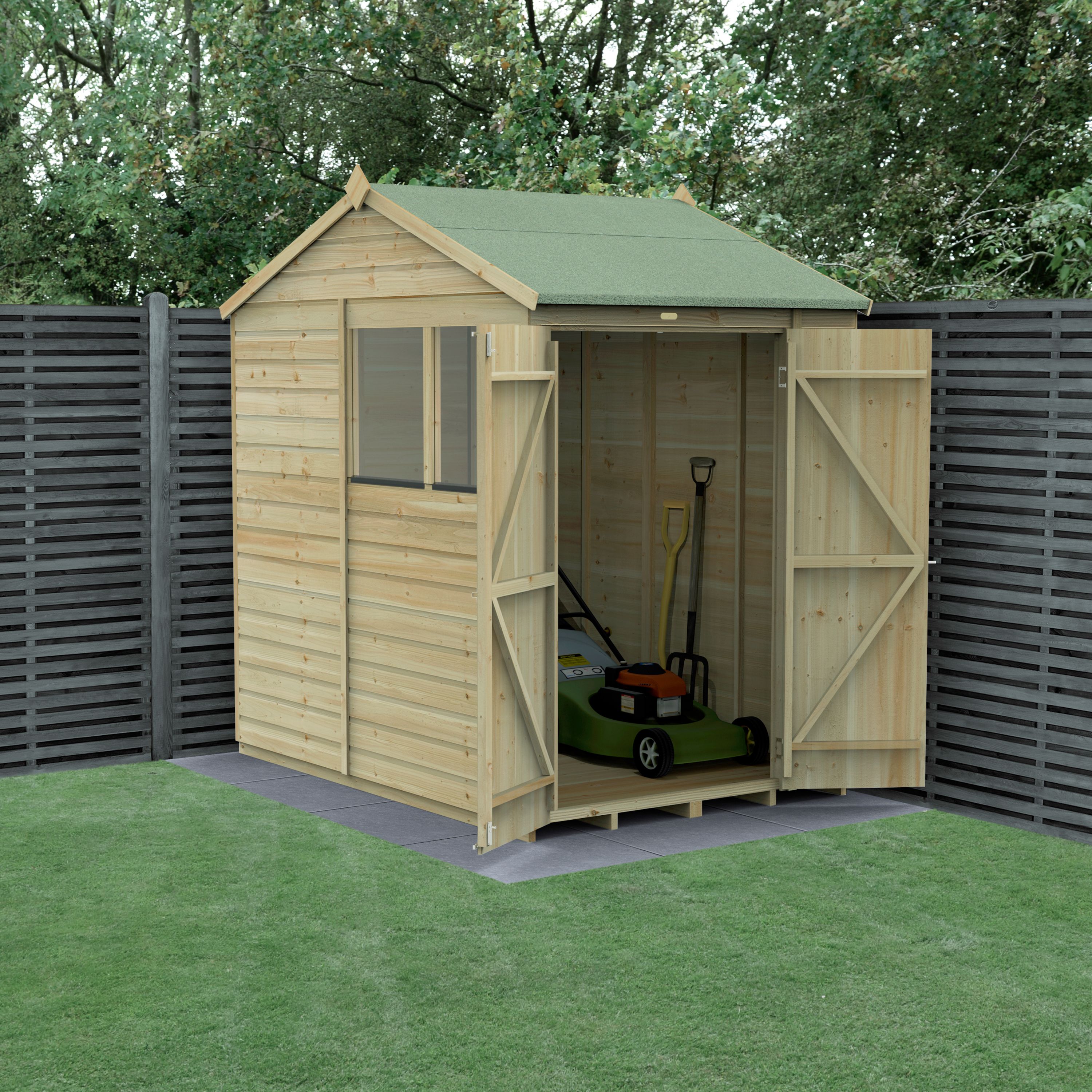 Forest Garden Beckwood 7x5 ft Reverse apex Natural timber Wooden 2 door Shed with floor & 2 windows (Base included)