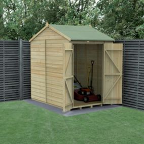 Forest Garden Beckwood 7x5 ft Reverse apex Natural timber Wooden 2 door Shed with floor - Assembly not required