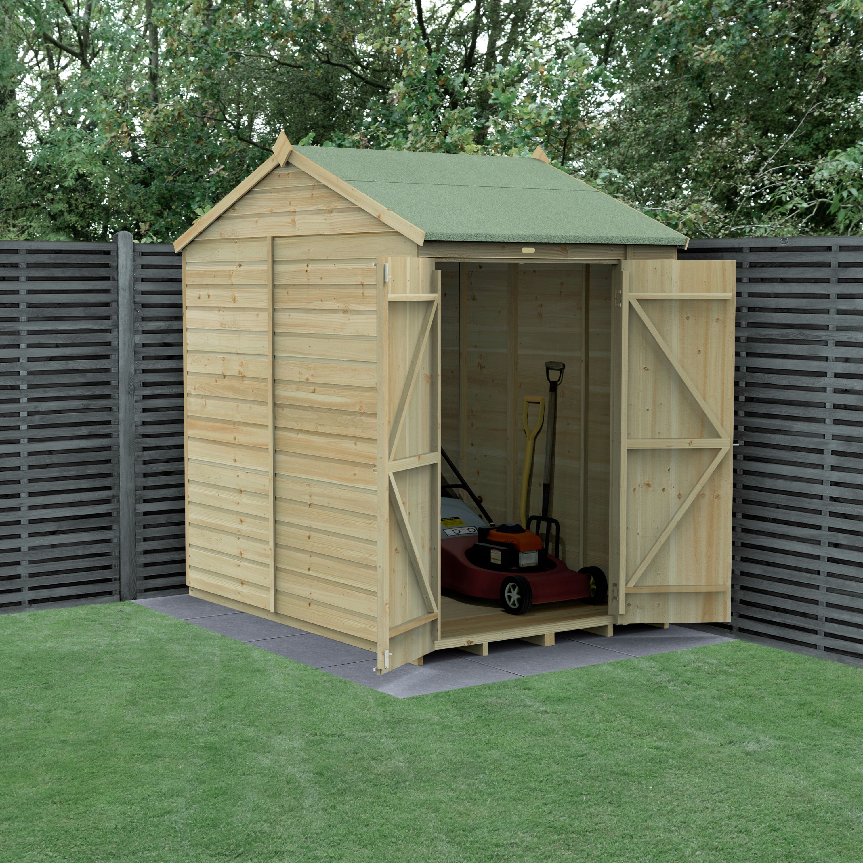 Forest Garden Beckwood 7x5 ft Reverse apex Natural timber Wooden 2 door Shed with floor