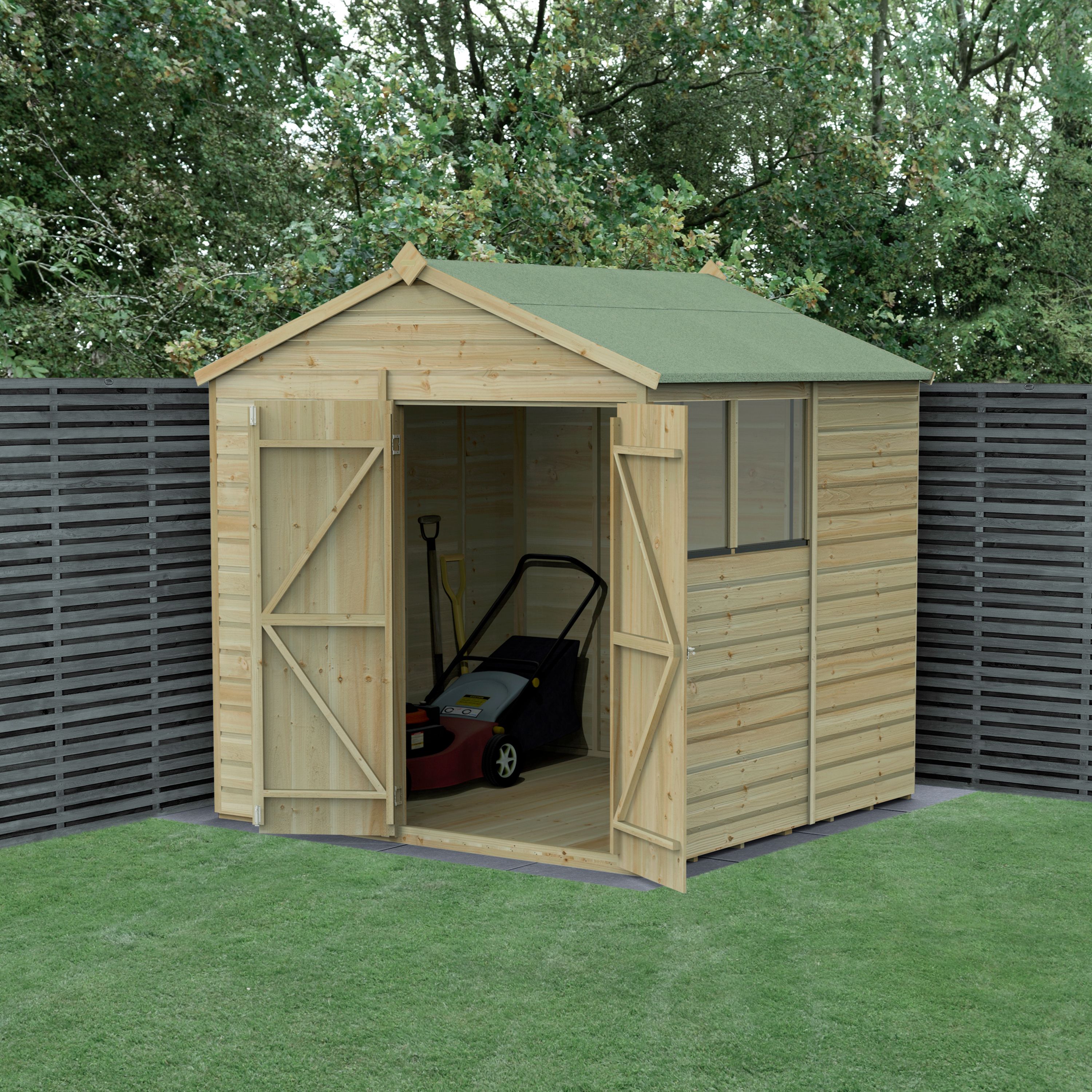 Forest Garden Beckwood 7x7 ft Apex Natural timber Wooden 2 door Shed with floor & 2 windows (Base included)