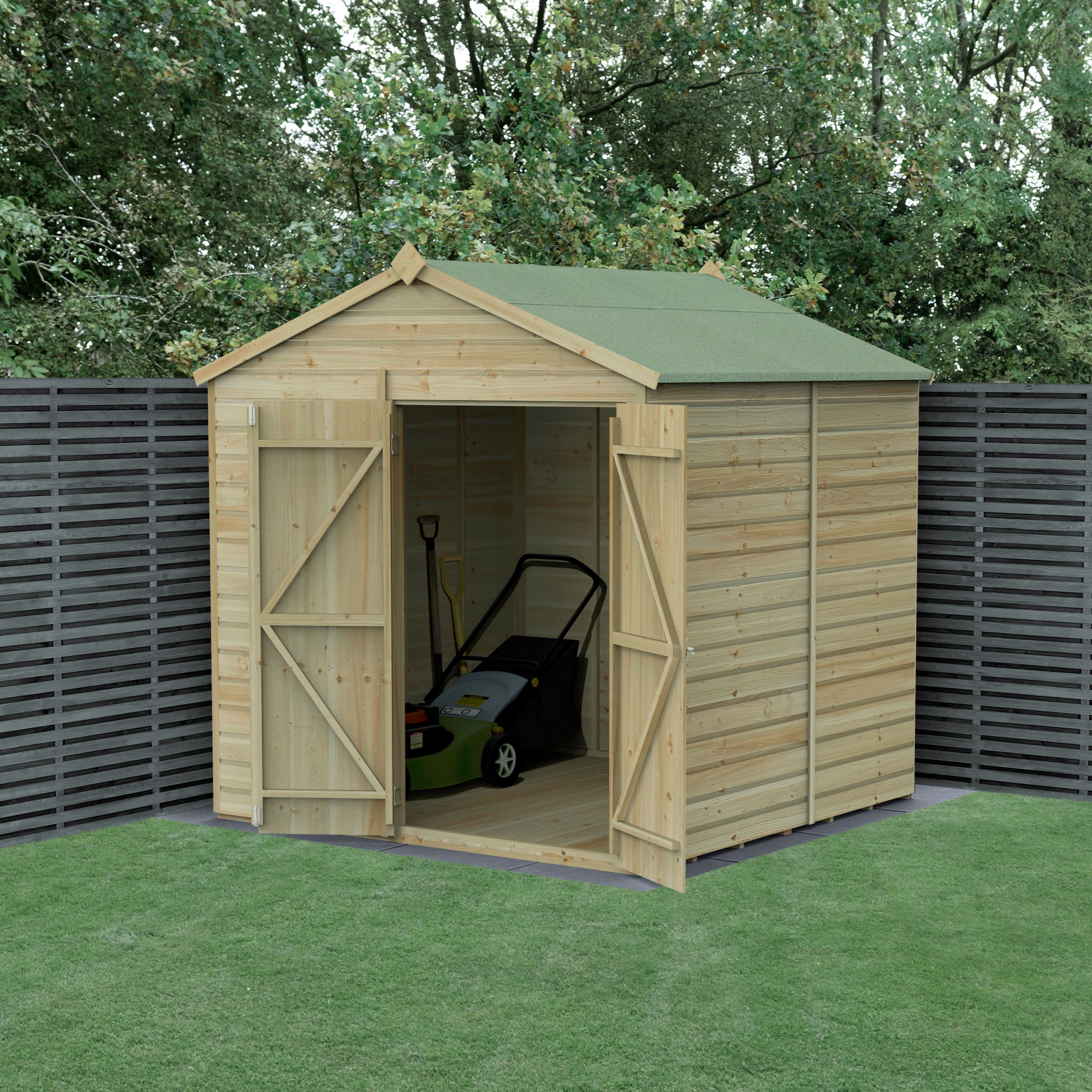 Forest Garden Beckwood 7x7 ft Apex Natural timber Wooden 2 door Shed ...