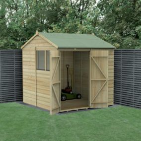 Forest Garden Beckwood 7x7 ft Reverse apex Natural timber Wooden 2 door Shed with floor & 2 windows - Assembly not required
