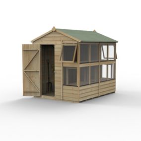 Forest Garden Beckwood 8x6 ft Apex Natural timber Wooden Potting shed with floor & 10 windows