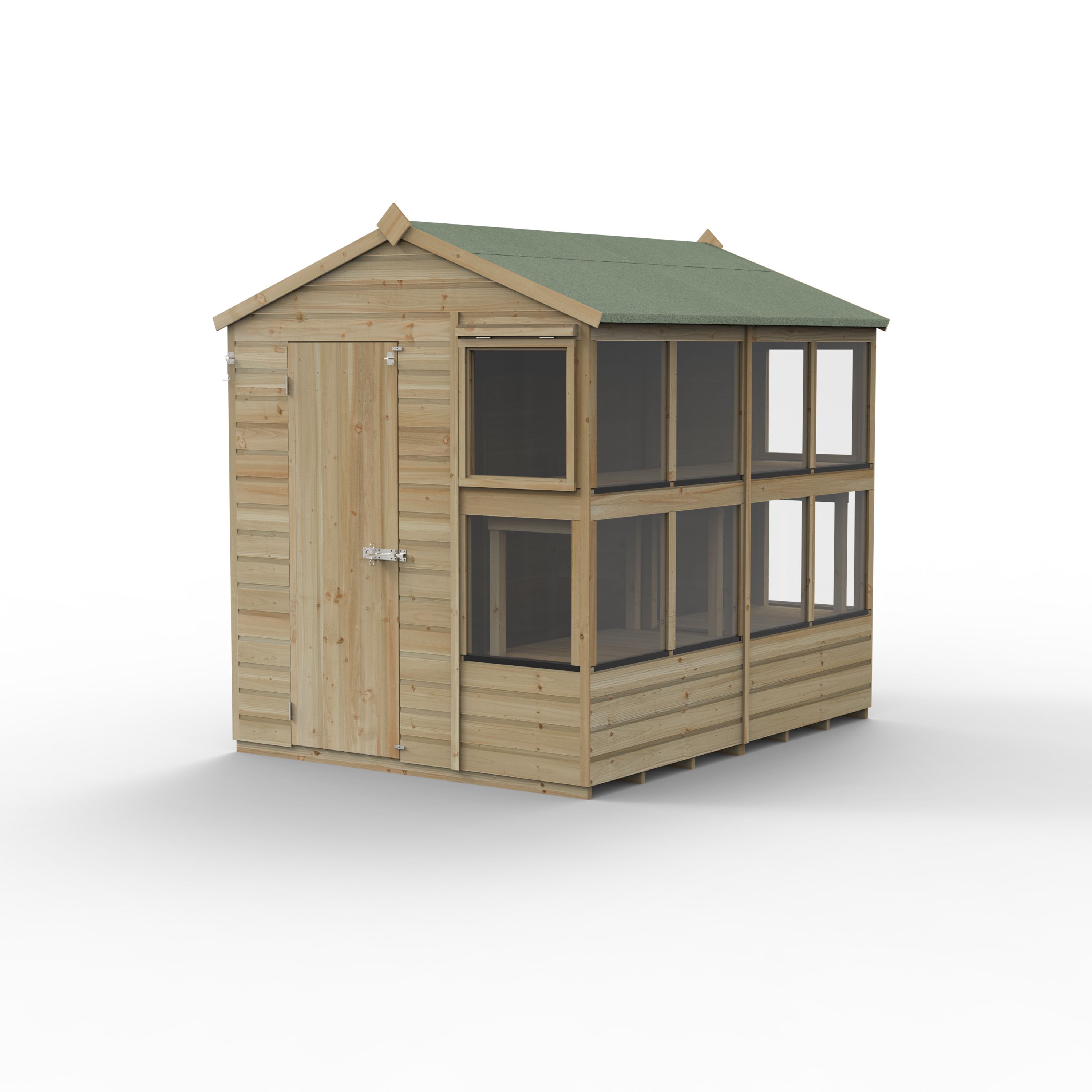 Forest Garden Beckwood 8x6 ft Apex Natural timber Wooden Potting shed with floor & 10 windows