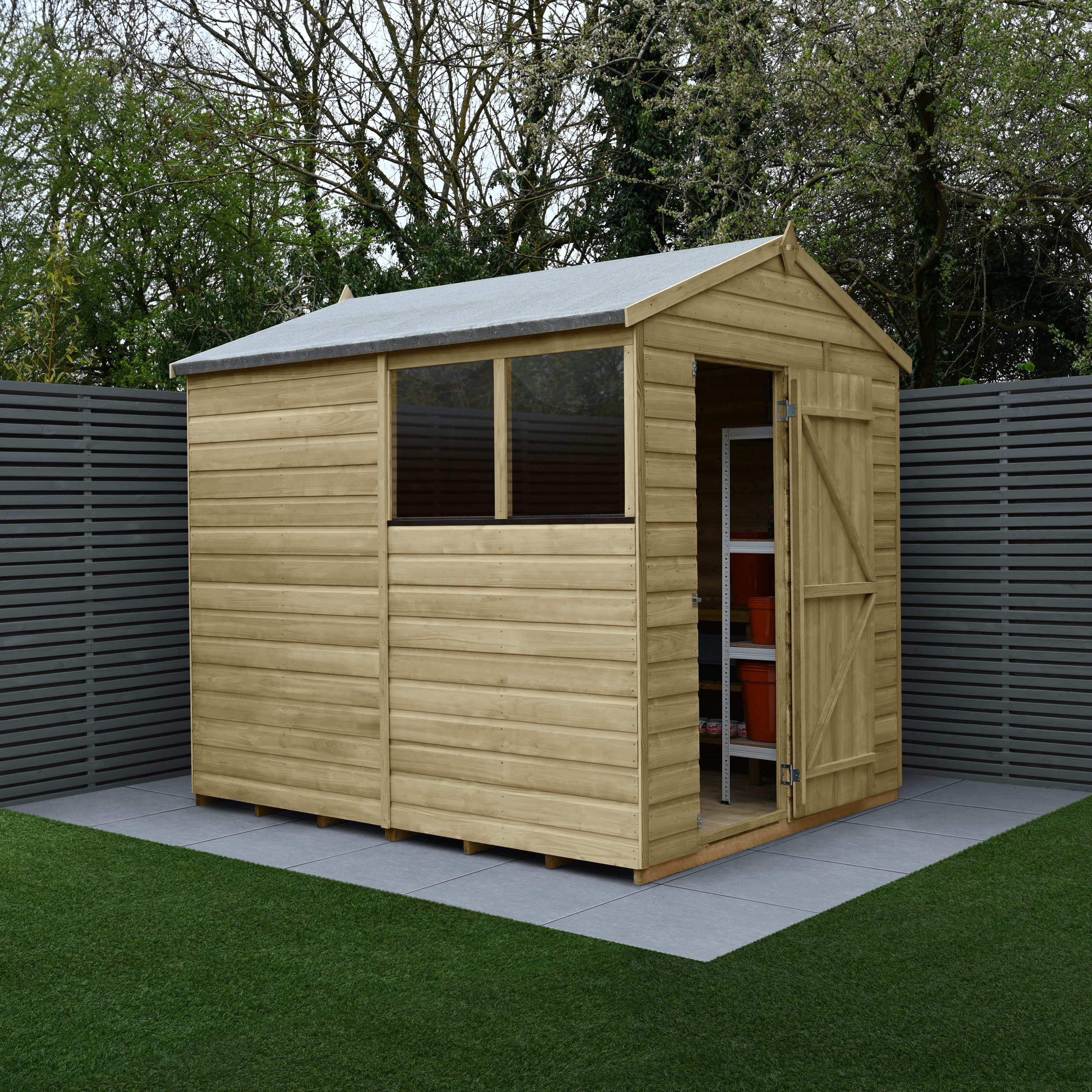 Forest Garden Beckwood 8x6 ft Apex Natural timber Wooden Shed with floor & 2 windows (Base included)