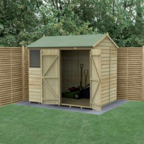 Forest Garden Beckwood 8x6 ft Reverse apex Natural timber Wooden 2 door Shed with floor & 2 windows - Assembly not required