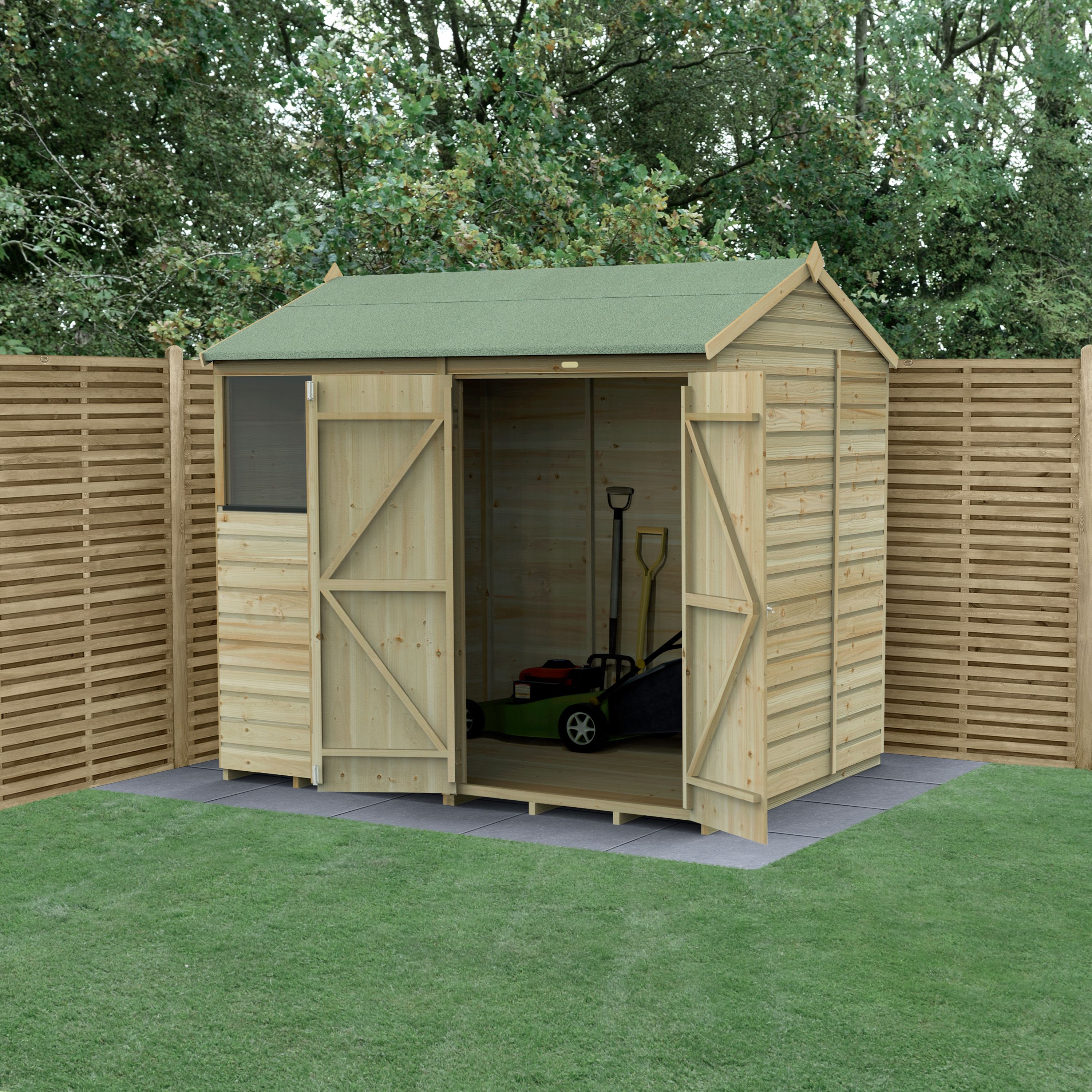 Forest Garden Beckwood 8x6 ft Reverse apex Natural timber Wooden 2 door Shed with floor & 2 windows