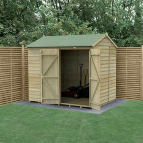Forest Garden Beckwood 8x6 ft Reverse apex Natural timber Wooden 2 door Shed with floor - Assembly not required