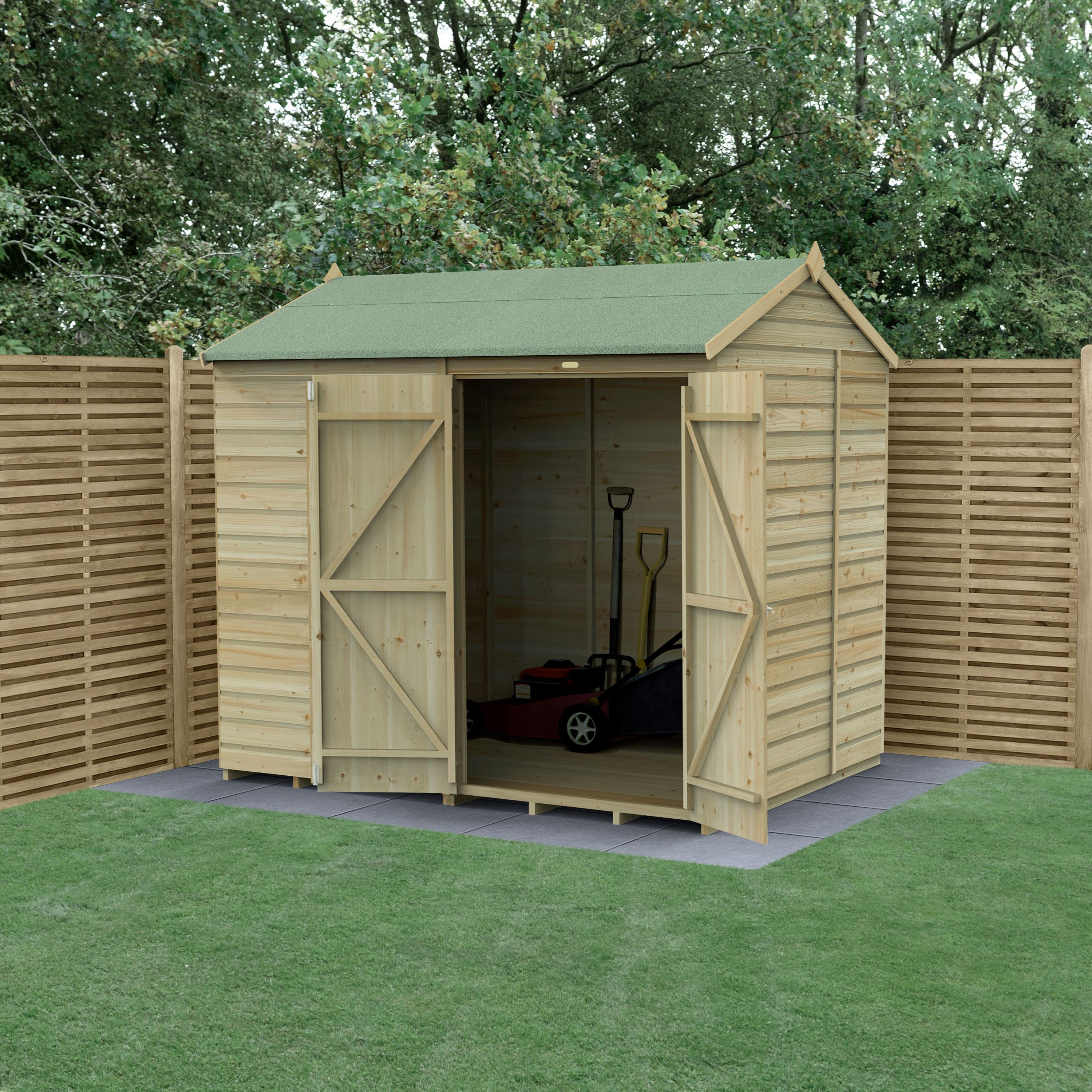 Forest Garden Beckwood 8x6 ft Reverse apex Natural timber Wooden 2 door Shed with floor