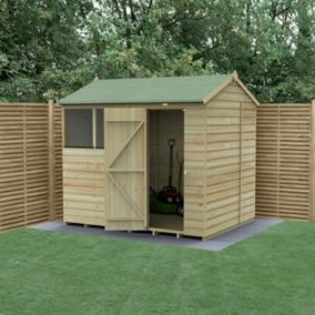 Forest Garden Beckwood 8x6 ft Reverse apex Natural timber Wooden Shed with floor & 2 windows (Base included) - Assembly not required