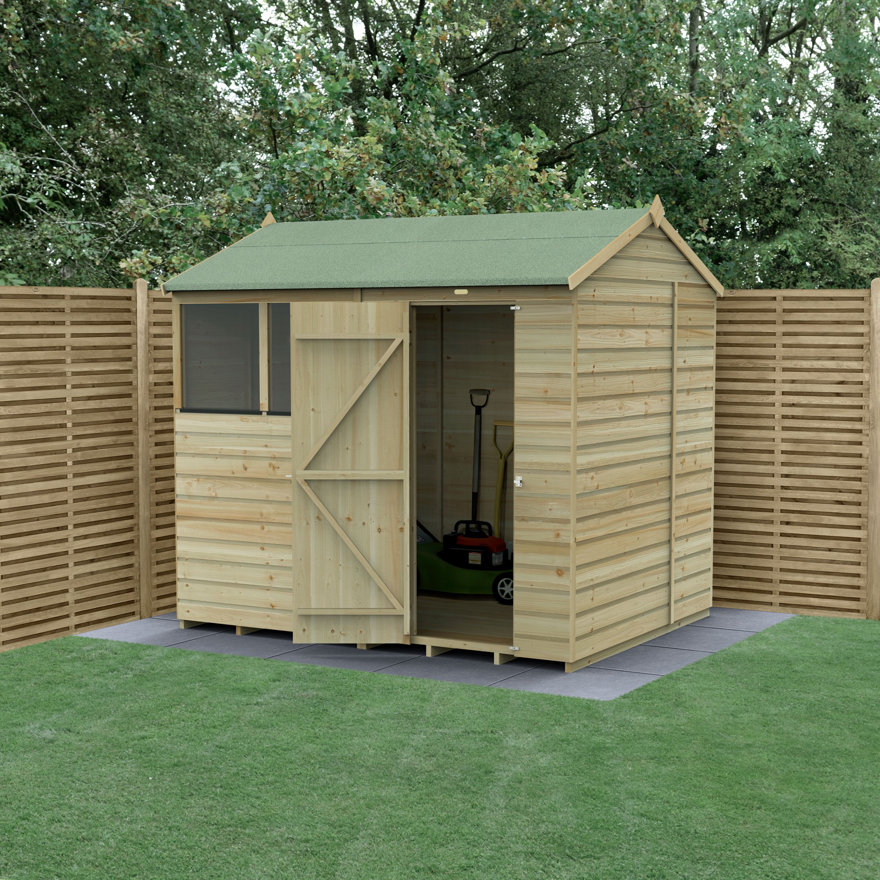 Forest Garden Beckwood 8x6 ft Reverse apex Natural timber Wooden Shed with floor & 2 windows (Base included)