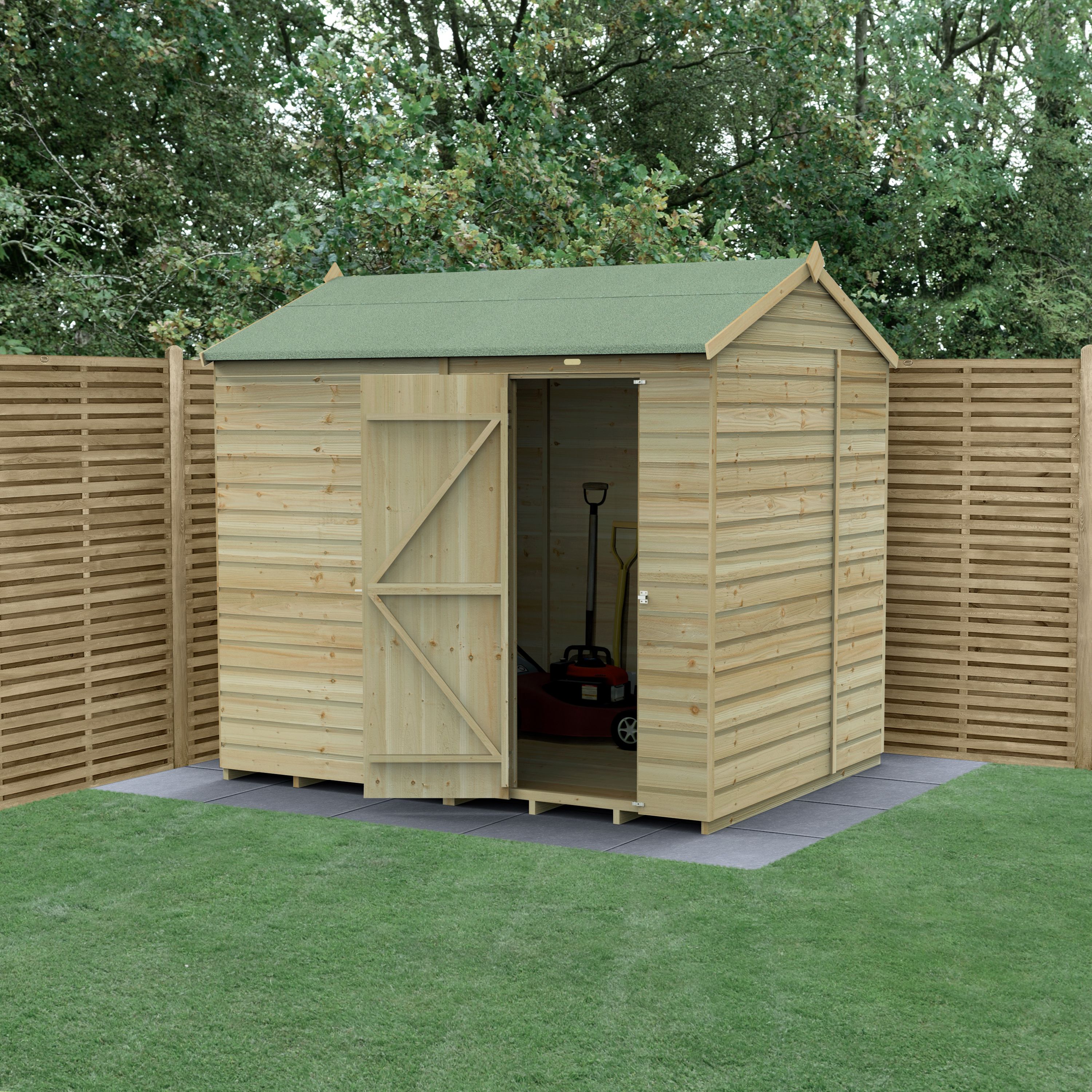 Forest Garden Beckwood 8x6 ft Reverse apex Natural timber Wooden Shed with floor (Base included)