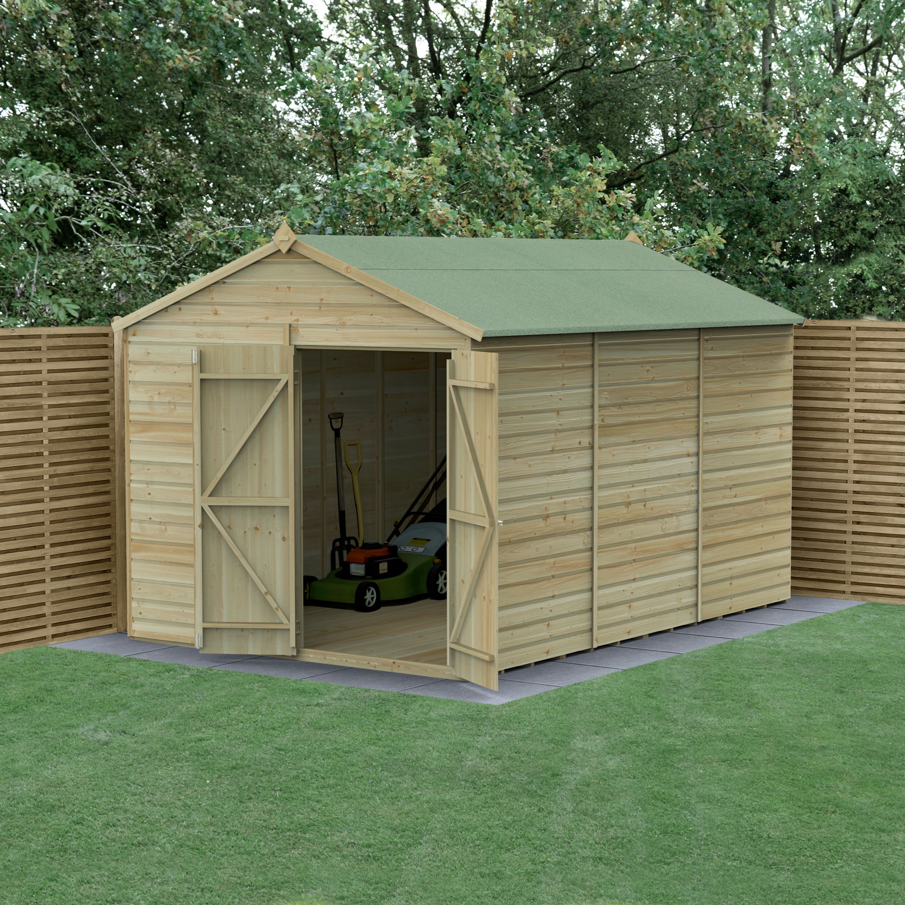 Forest Garden Beckwood Shiplap 12x8 ft Apex Natural timber Wooden Pressure treated 2 door Shed with floor - Assembly service included