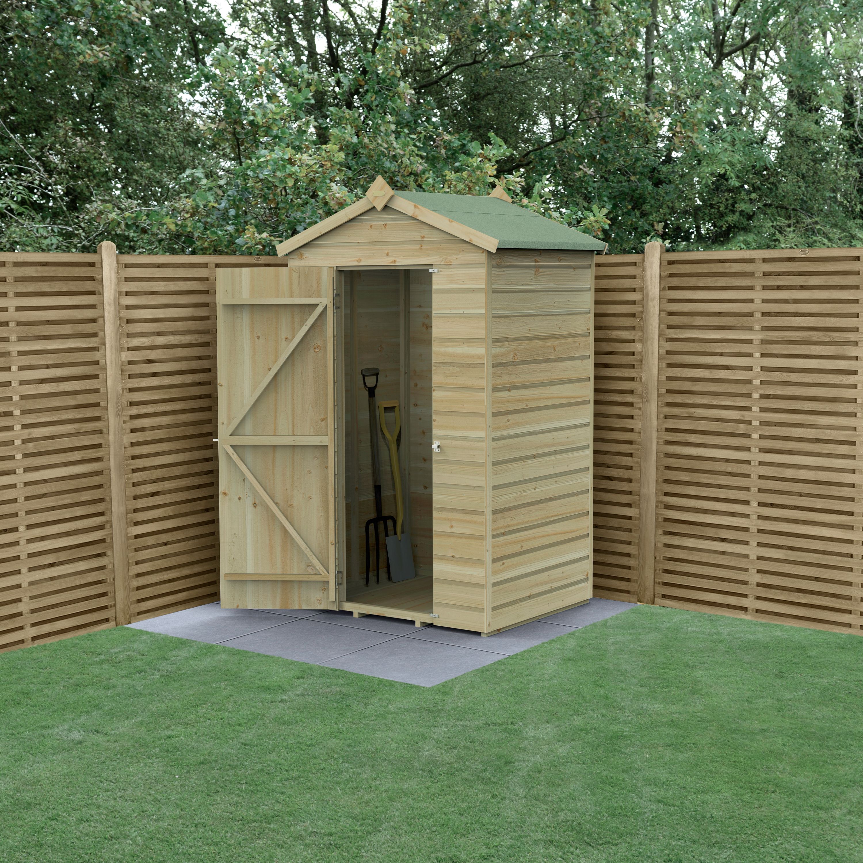 Forest Garden Beckwood Shiplap 4x3 ft Apex Natural timber Wooden Pressure treated Shed with floor (Base included) - Assembly service included