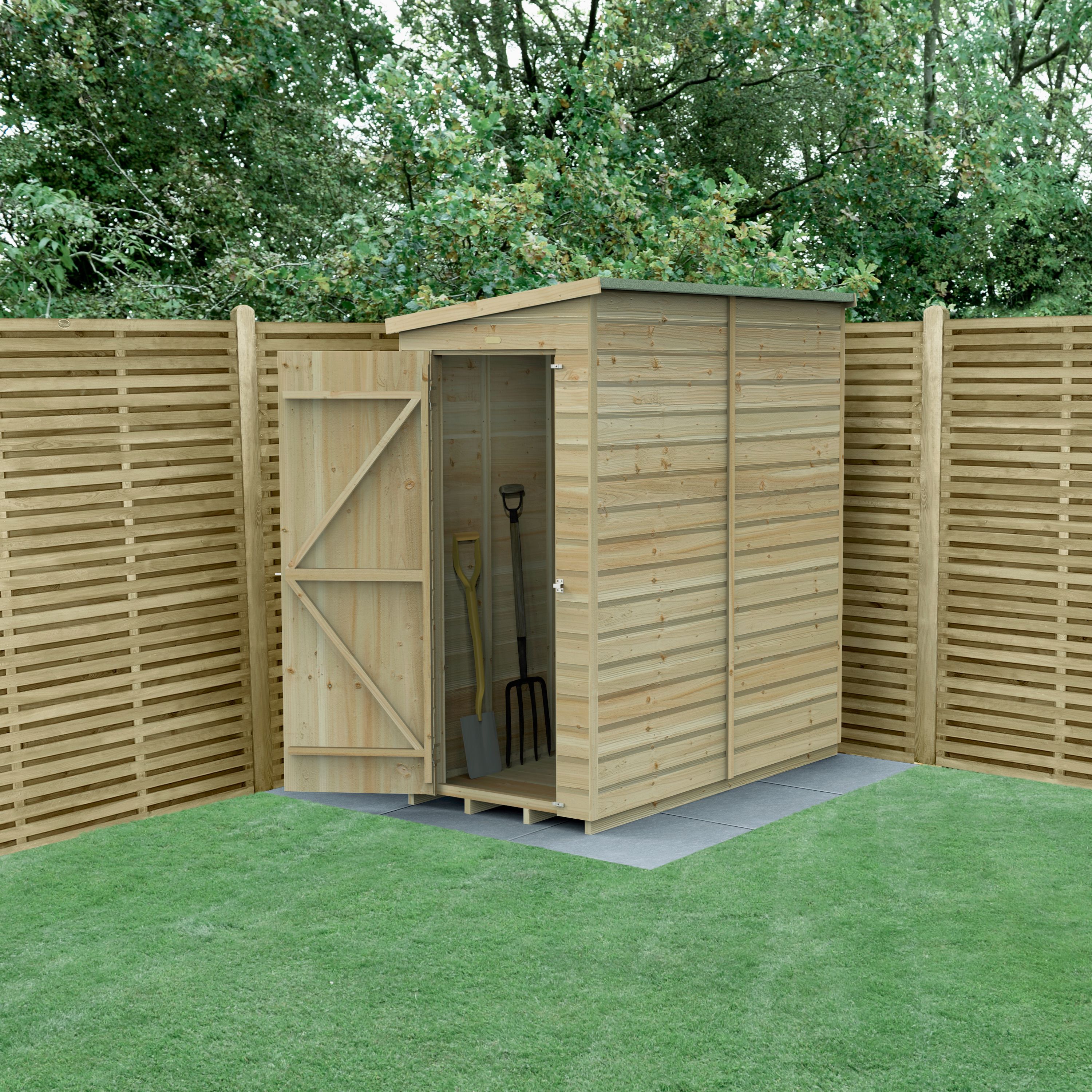 Forest Garden Beckwood Shiplap 6x3 ft Pent Natural timber Wooden Pressure treated Shed with floor (Base included) - Assembly service included