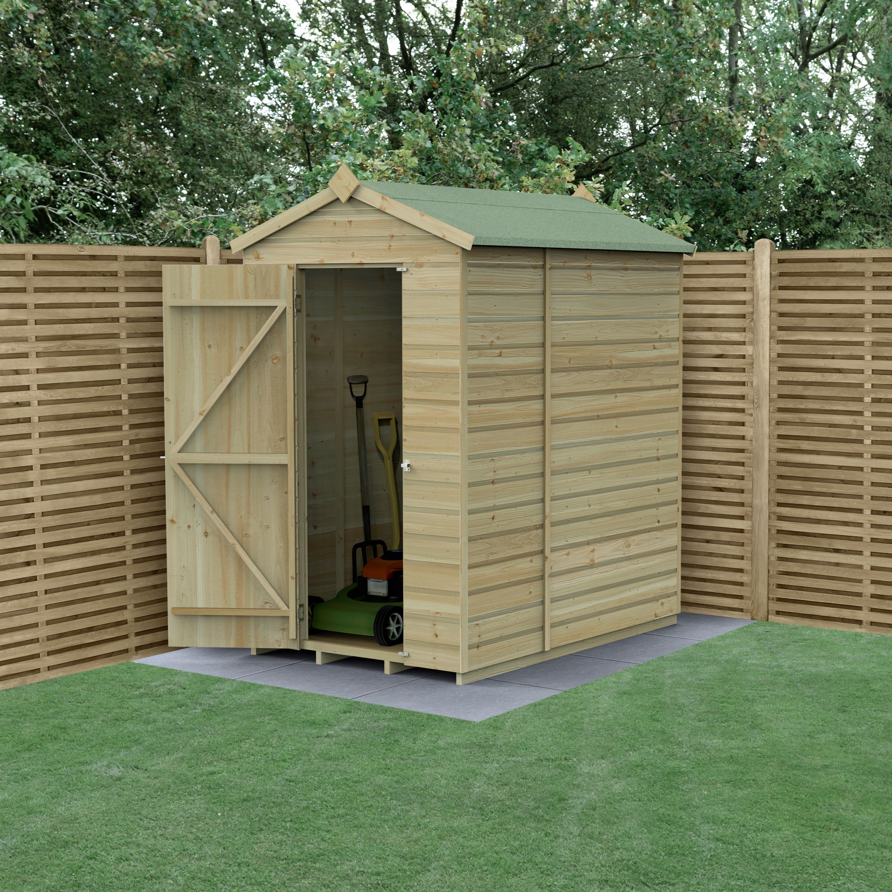 Forest Garden Beckwood Shiplap 6x4 ft Apex Natural timber Wooden Pressure treated Shed with floor - Assembly service included