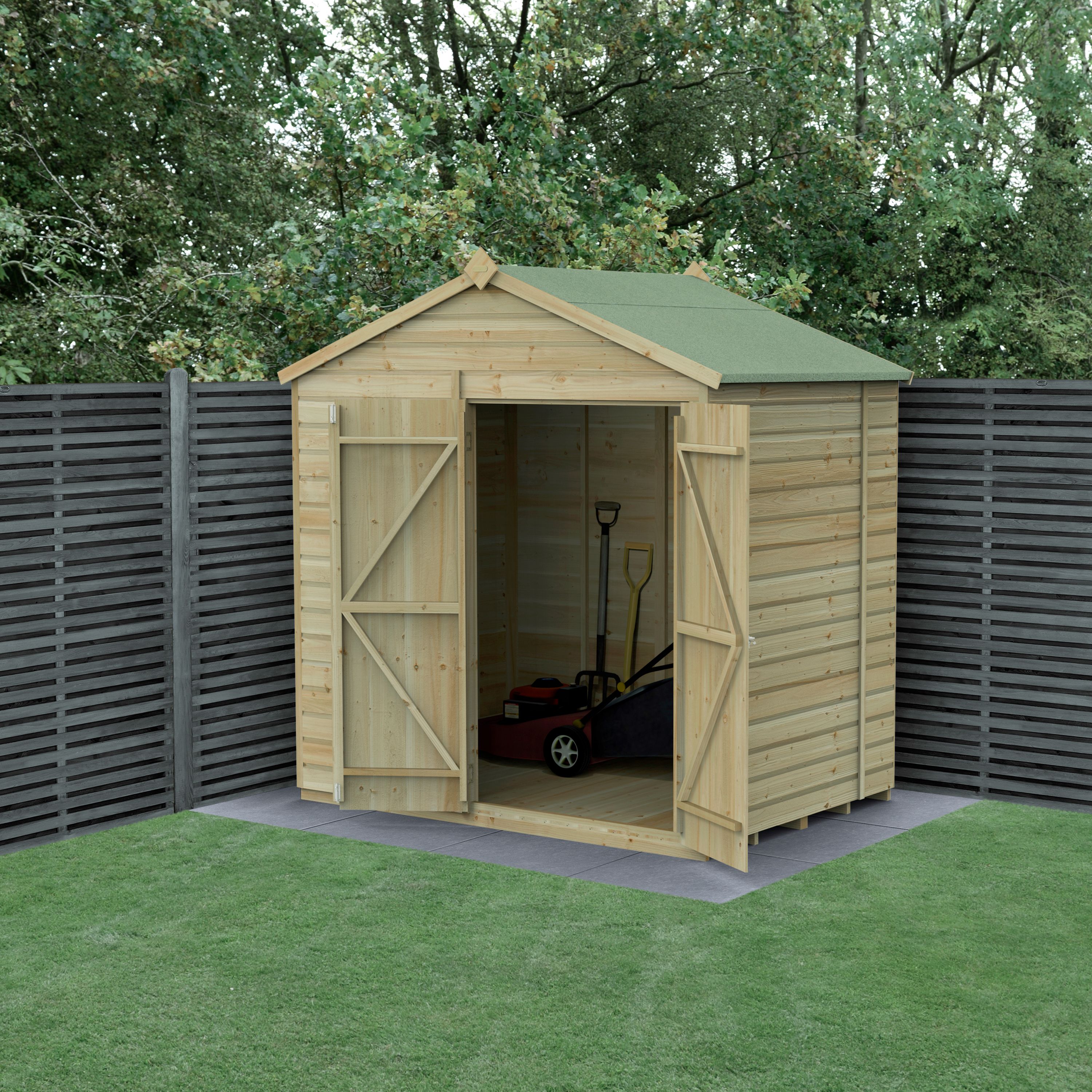 Forest Garden Beckwood Shiplap 7x5 ft Apex Natural timber Wooden Pressure treated 2 door Shed with floor - Assembly service included