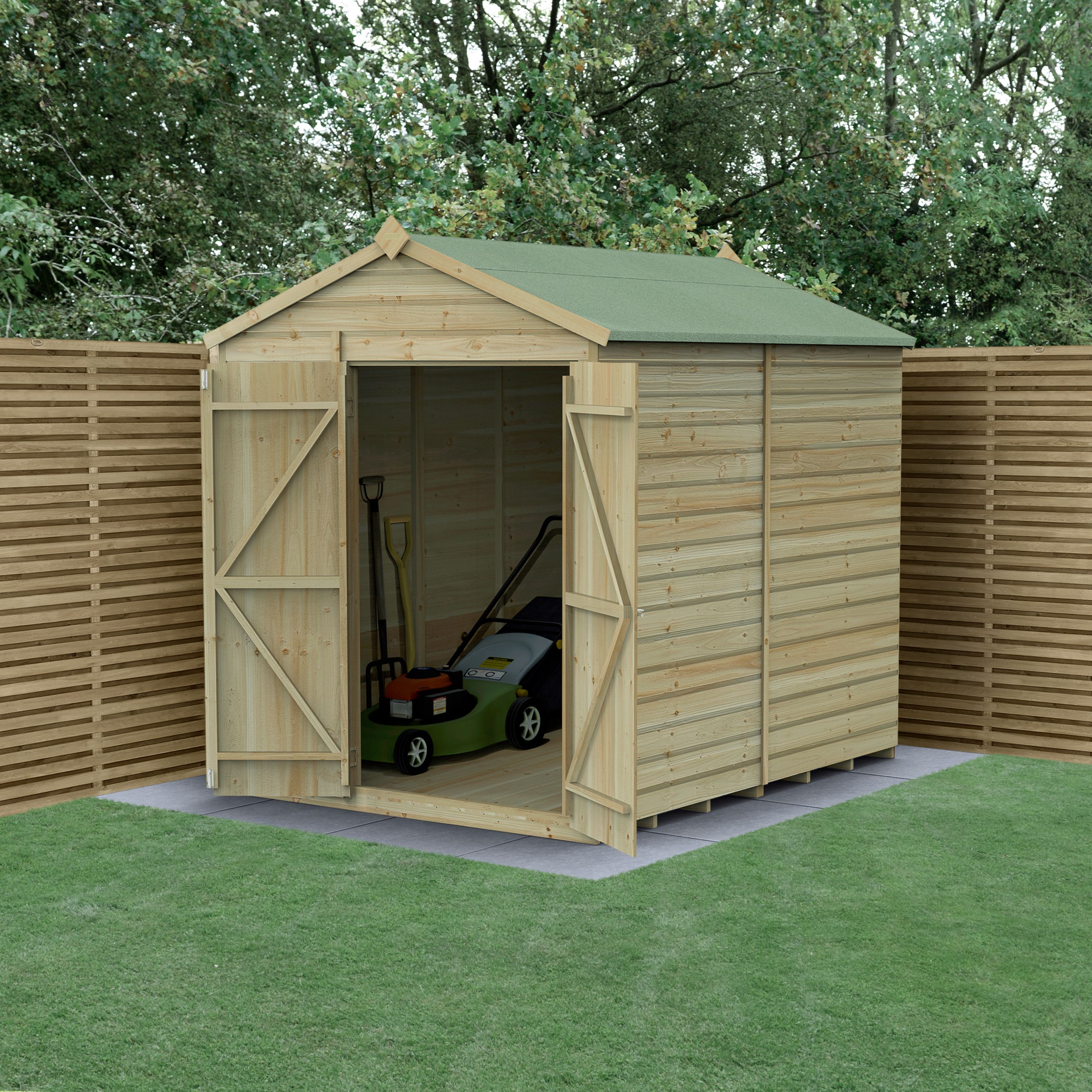 Forest Garden Beckwood Shiplap 8x6 ft Apex Natural timber Wooden Pressure treated 2 door Shed with floor (Base included) - Assembly service included