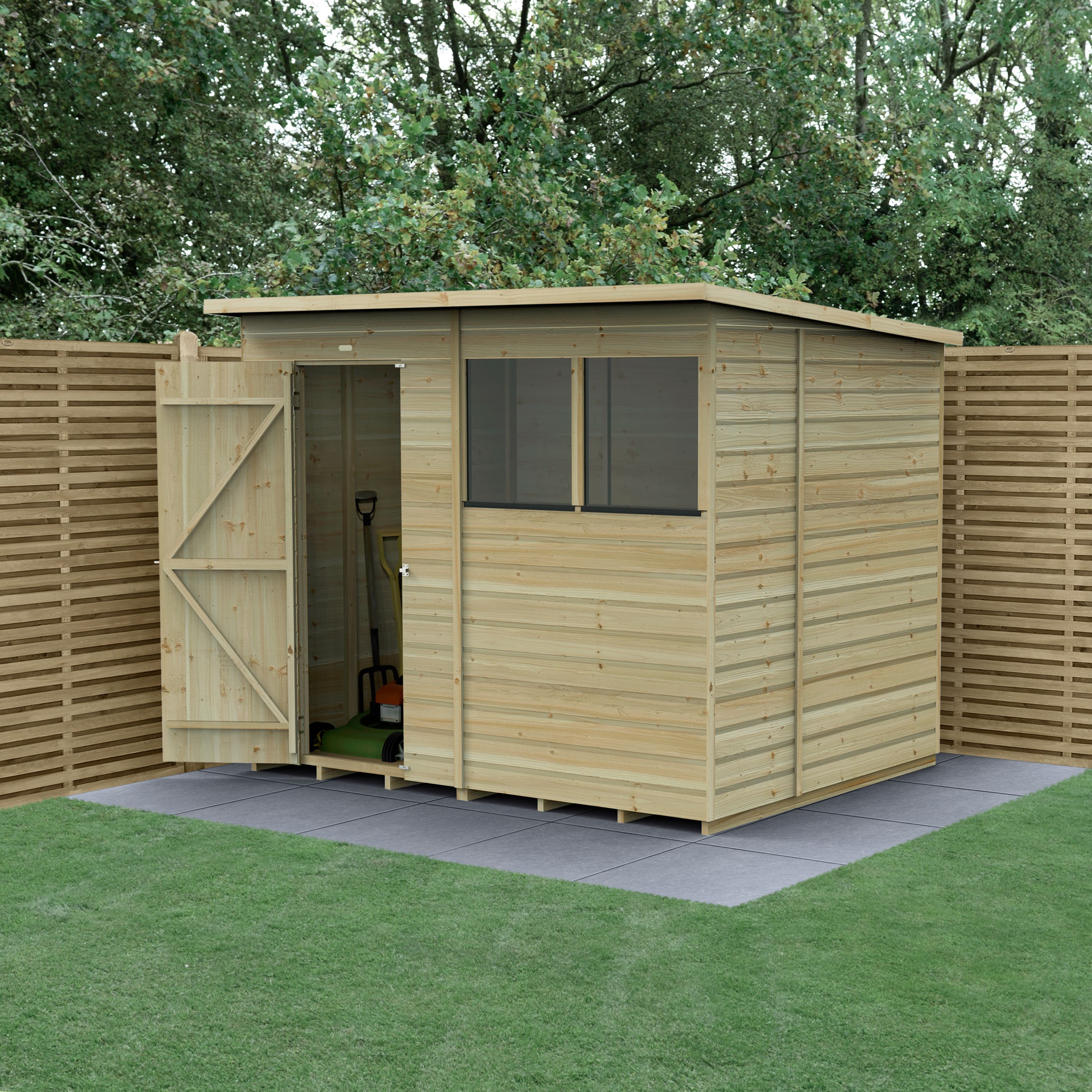 Forest Garden Beckwood Shiplap 8x6 ft Pent Natural timber Wooden Pressure treated Shed with floor & 2 windows - Assembly service included