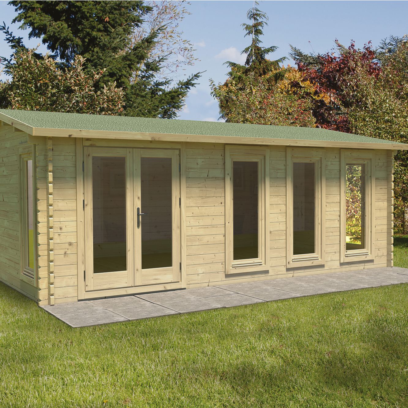 Forest Garden Blakedown 6x4 ft Toughened glass with Double door Pent Wooden Cabin - Assembly service included
