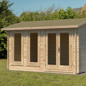 Forest Garden Chiltern 4x3 Toughened glass Pent Loglap Solid wood Cabin with Double door