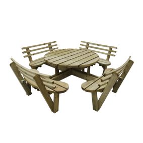 Forest Garden Circular natural timber Round Picnic table with Seat backs