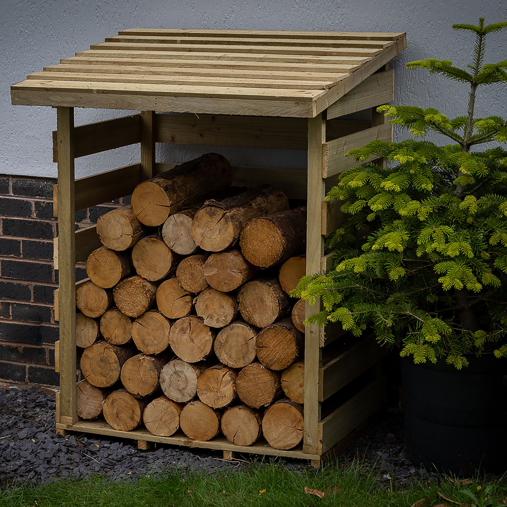 Forest Garden Compact Timber 3x3 ft Pent Log store | DIY at B&Q