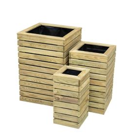 Forest Garden Contemporary Natural Timber Wooden Hexagonal Planter 42cm, Pack of 3