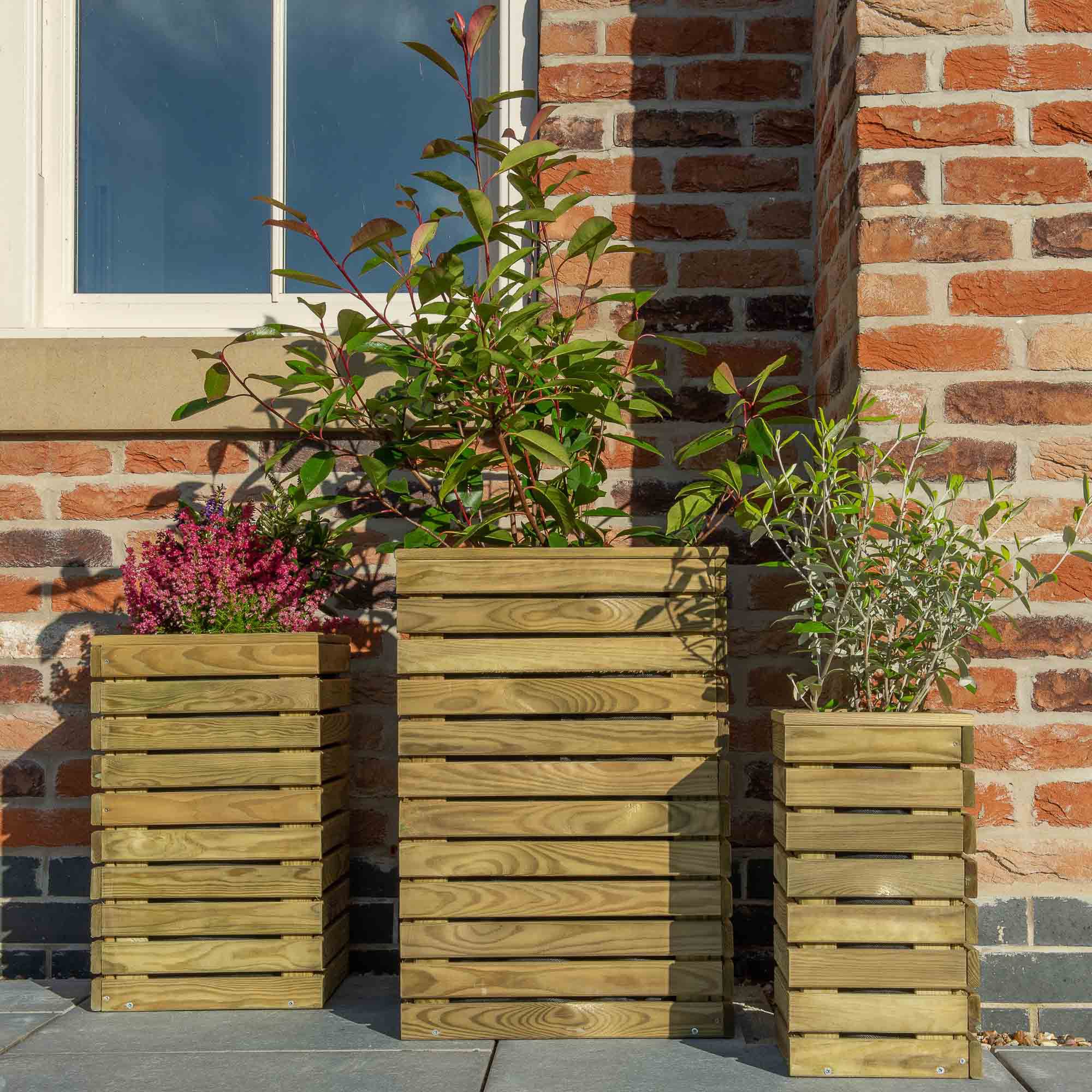 Forest Garden Contemporary Natural Timber Wooden Hexagonal Planter, Pack of 3