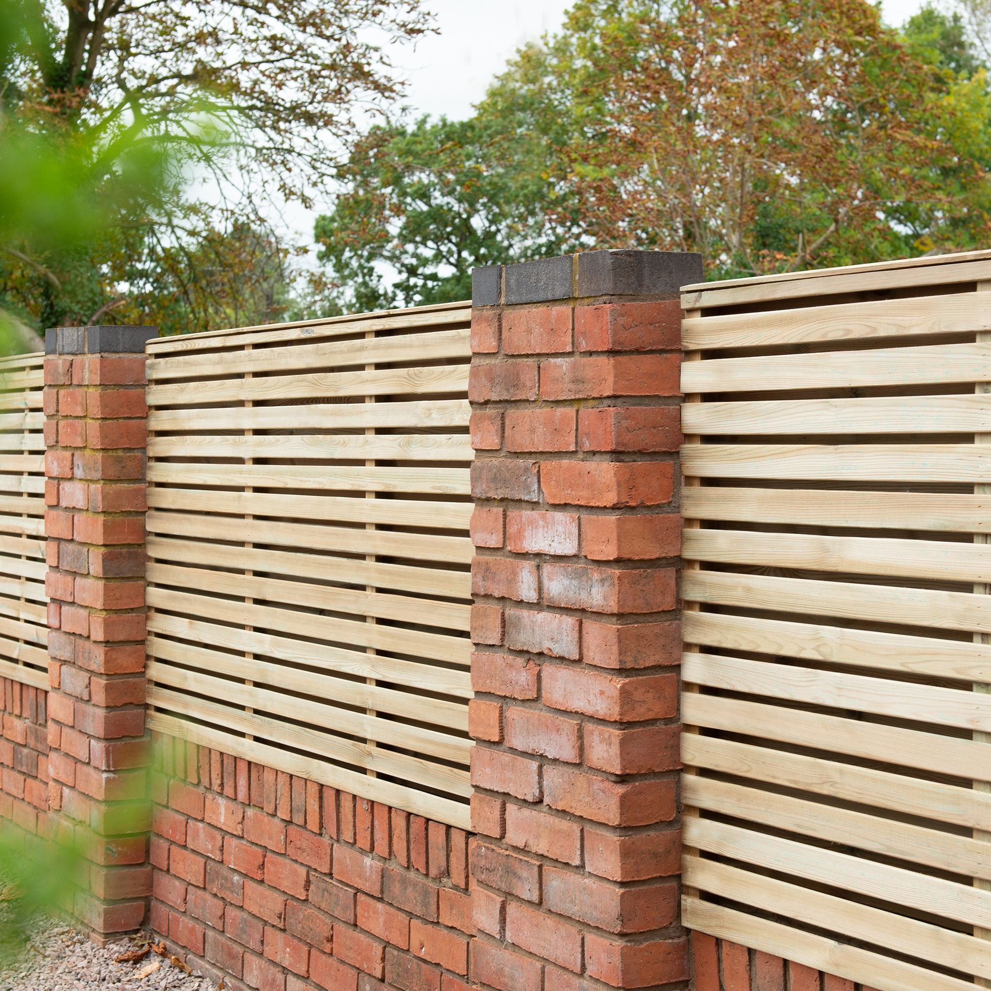 Forest Garden Contemporary Slatted Pressure treated 4ft Wooden Decorative fence panel (W)1.8m (H)1.2m, Pack of 3