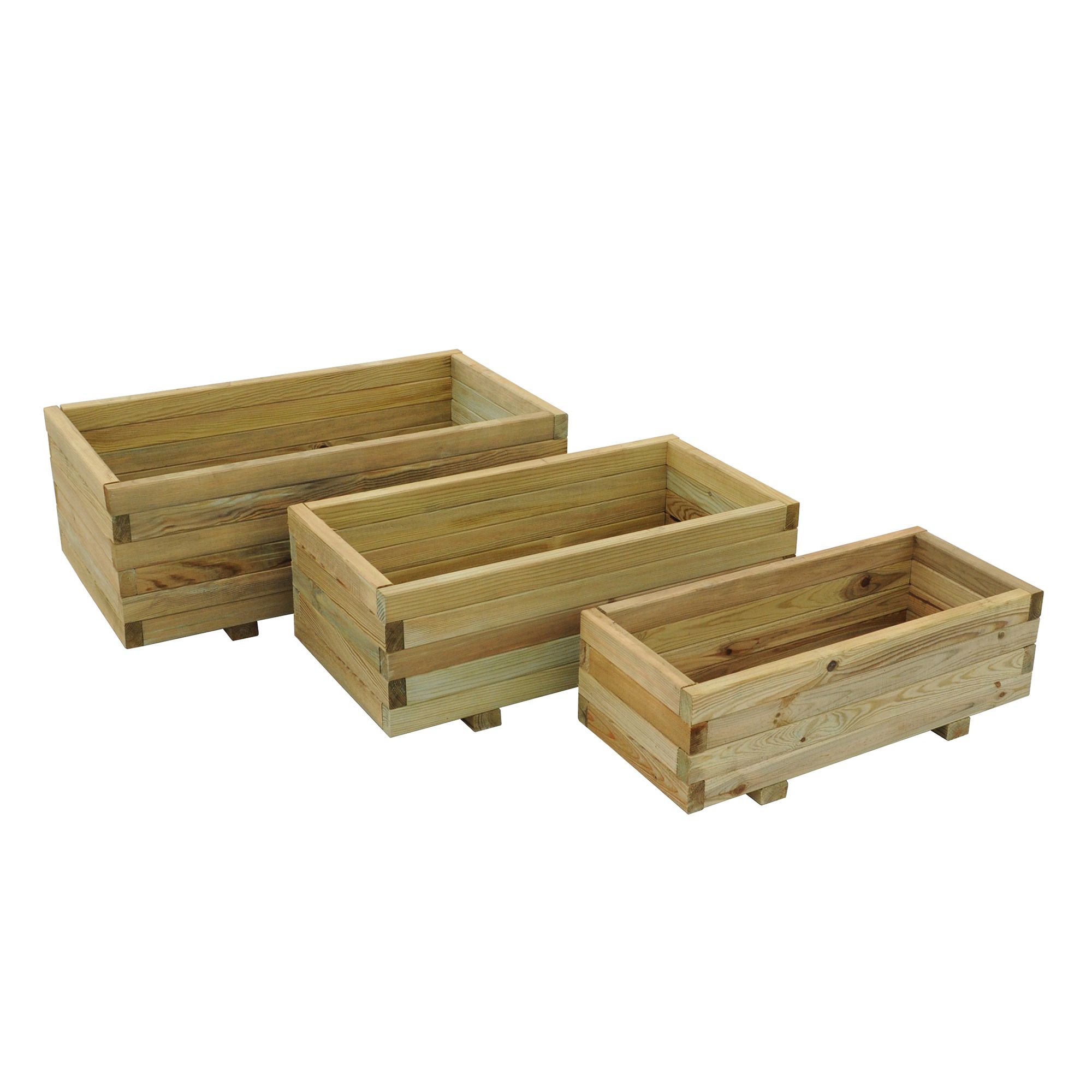 Forest Garden Durham Wooden Rectangular Planter, Pack of 3