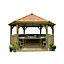 Forest Garden Furnished Cedar Roof Hexagonal Gazebo, (W)4900mm (D)4240mm (Green Cushion included)