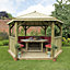 Forest Garden Furnished Timber Roof Hexagonal Gazebo, (W)4900mm (D)4240mm (Red Cushion included)