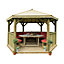 Forest Garden Furnished Timber Roof Hexagonal Gazebo, (W)4900mm (D)4240mm (Red Cushion included)