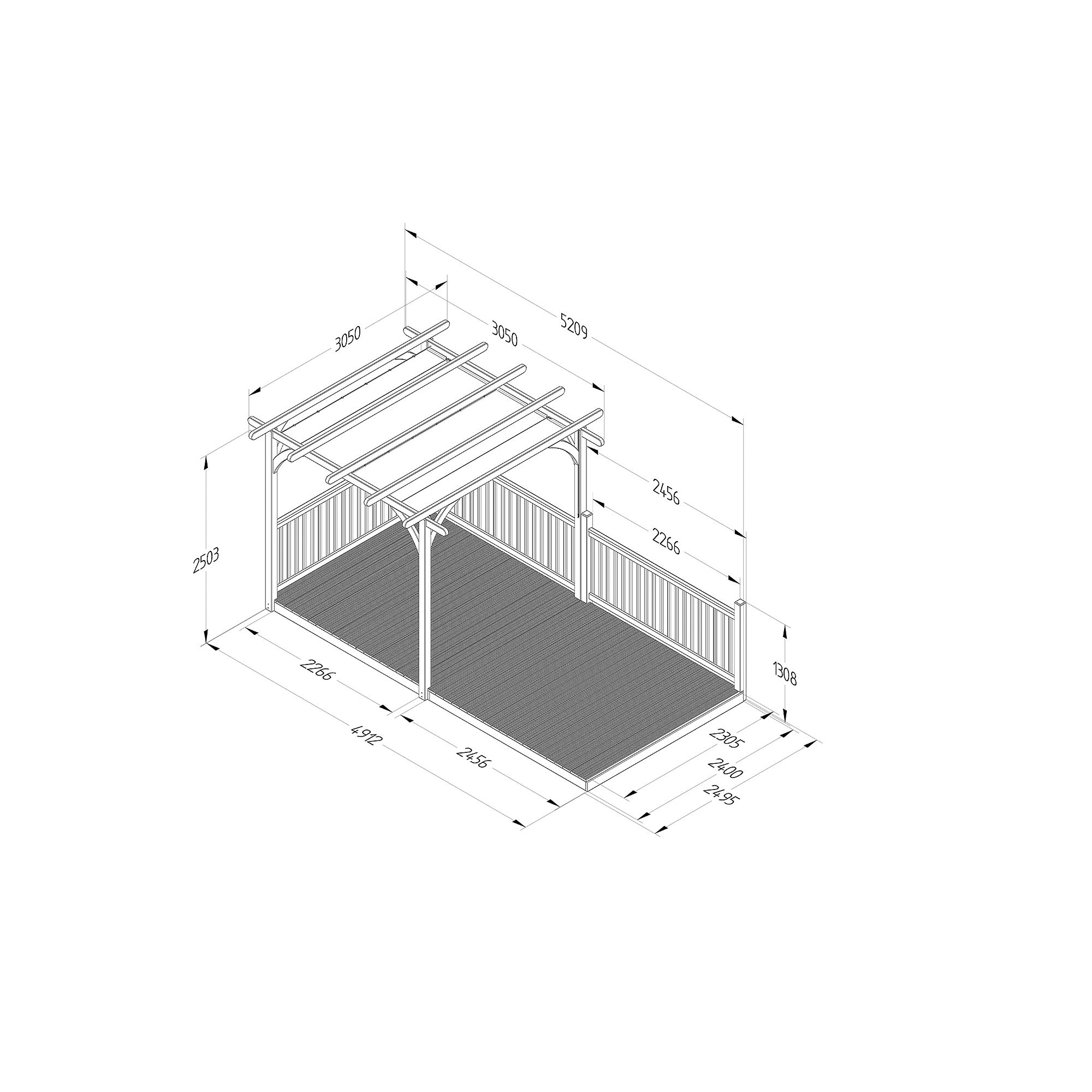 Forest Garden Grey Rectangular Pergola & decking kit, x2 Post x3 Balustrade (H) 2.5m x (W) 5.2m - Canopy included