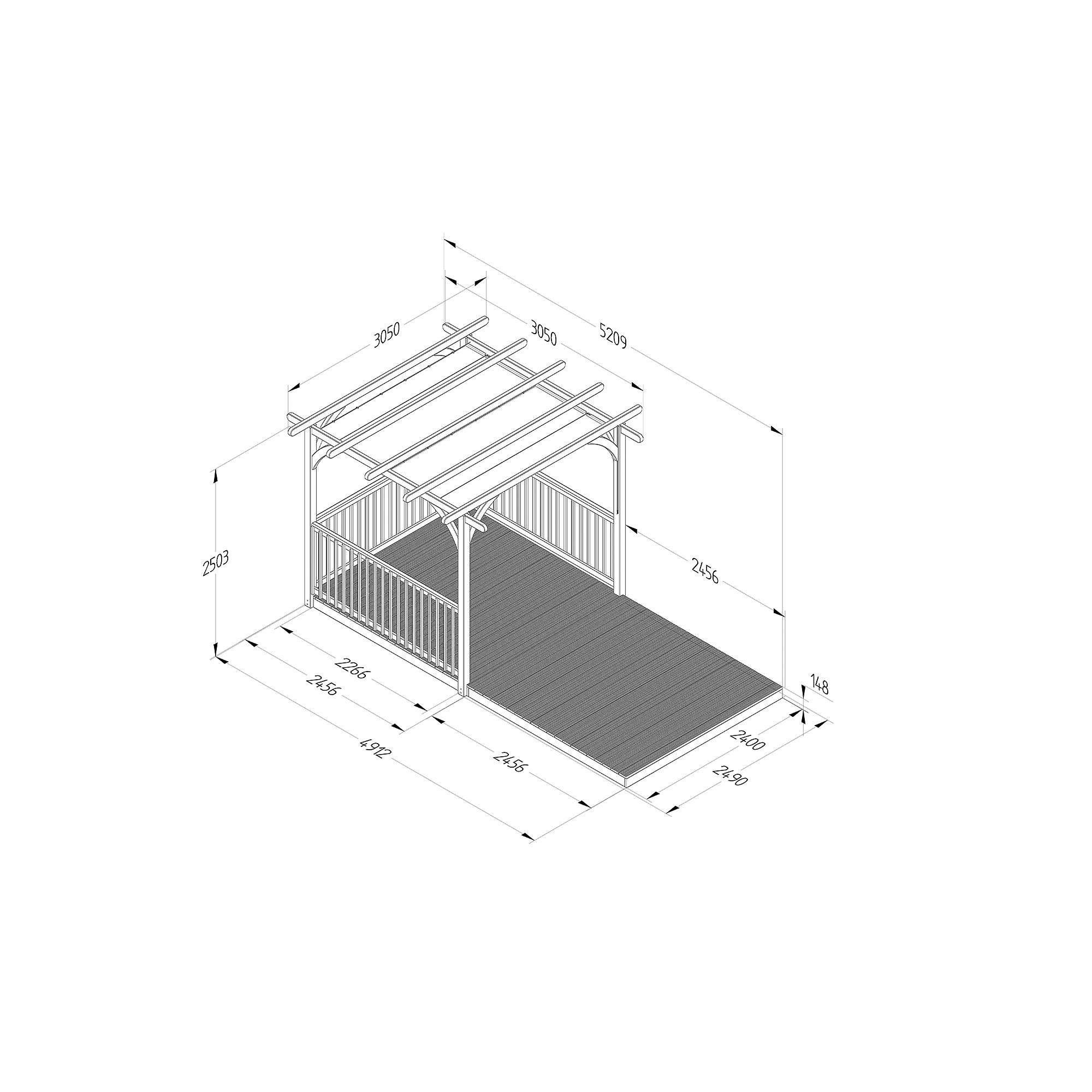 Forest Garden Grey Rectangular Pergola & decking kit x3 Balustrade (H) 2.5m x (W) 5.2m - Canopy included