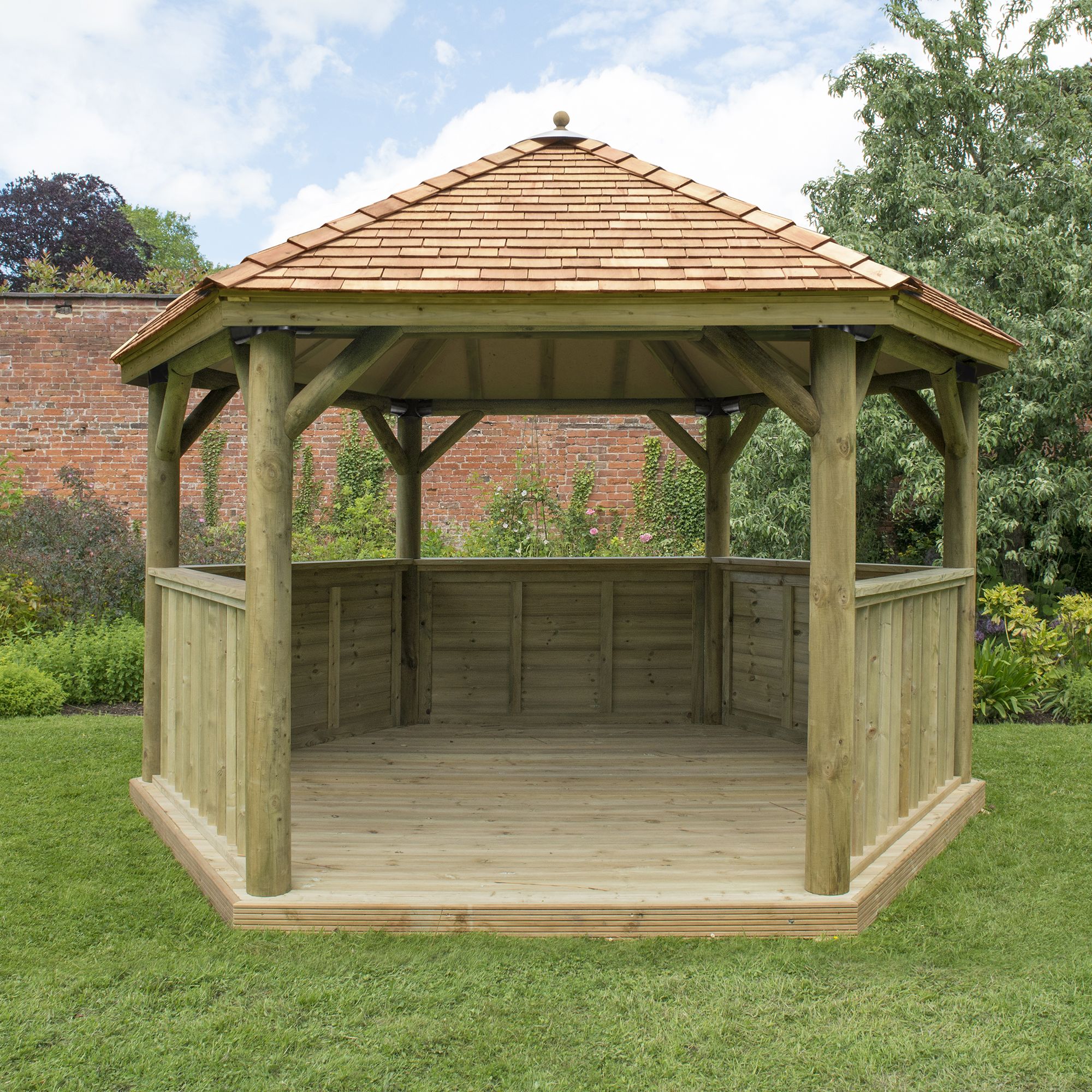 Forest Garden Hexagonal Gazebo with Cedar roof, (W)4.26m (D)3.69m with Floor included