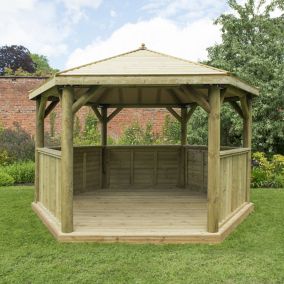Forest Garden Hexagonal Gazebo with Timber roof, (W)4.26m (D)3.69m with Floor included