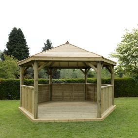 Forest Garden Hexagonal Gazebo with Timber roof, (W)4.9m (D)4.24m with Floor included