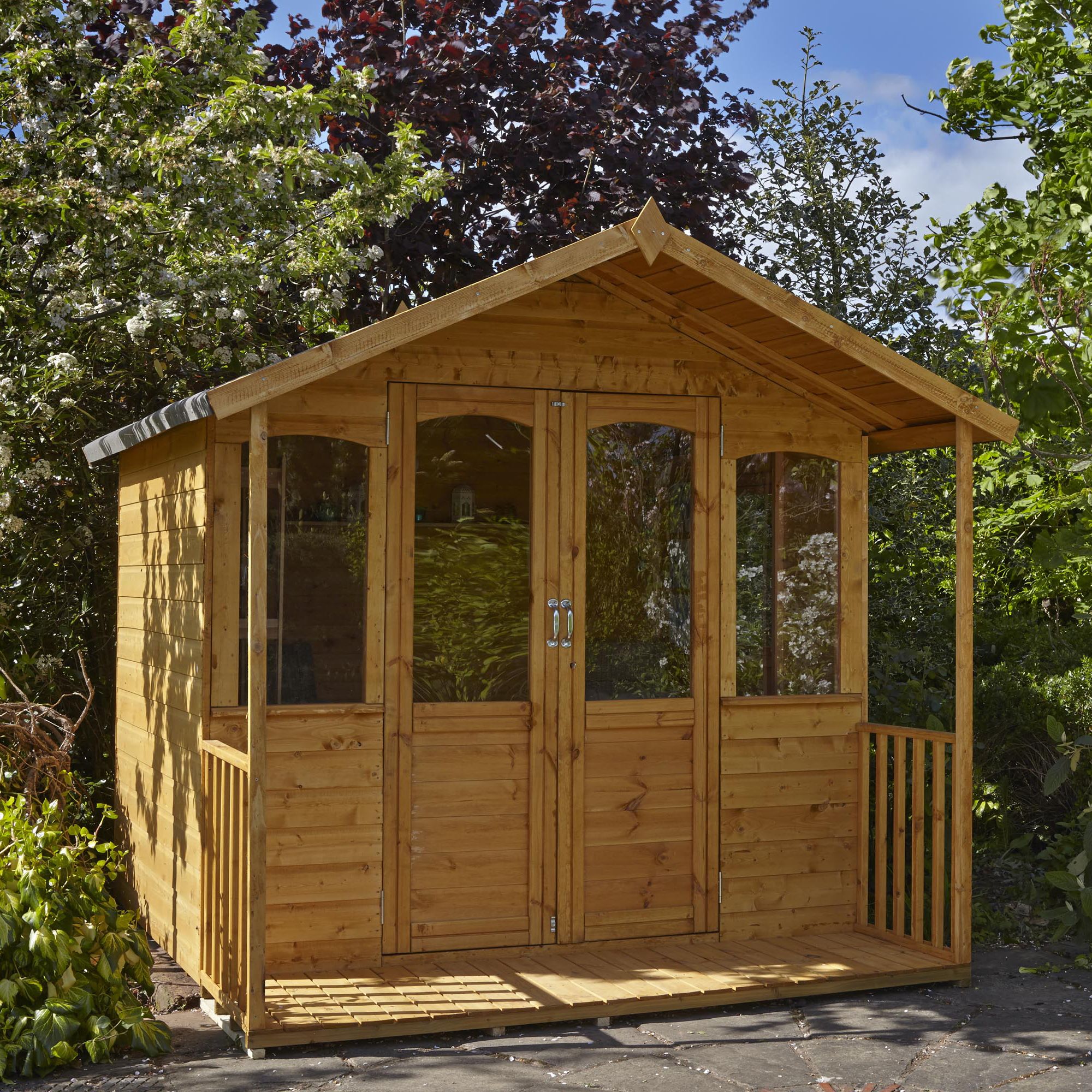Forest Garden Hollington 8x8 ft with Double door & 4 windows Apex Summer house (H)2290mm x (W)2530mm - Assembly service included