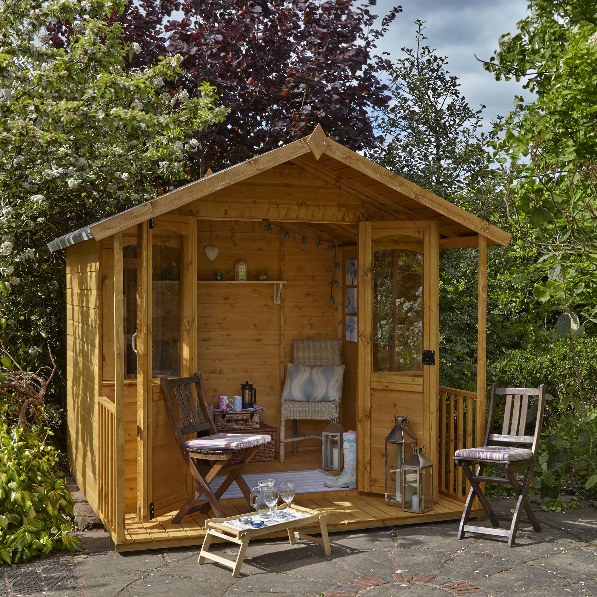 Forest Garden Hollington 8x8 ft with Double door & 4 windows Apex Summer house (H)2290mm x (W)2530mm - Assembly service included