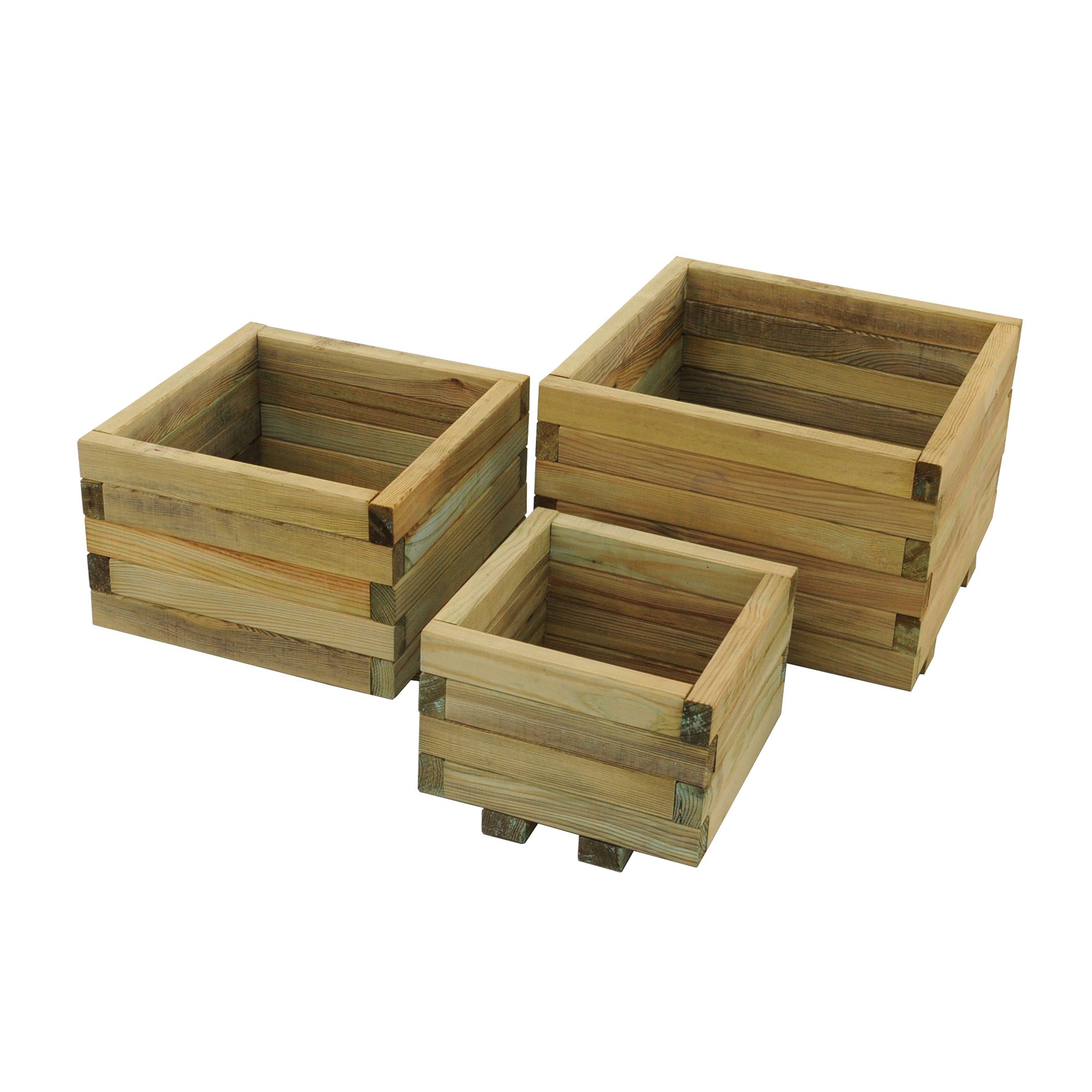 Forest Garden Kendal Wooden Rectangular Planter, Pack of 3