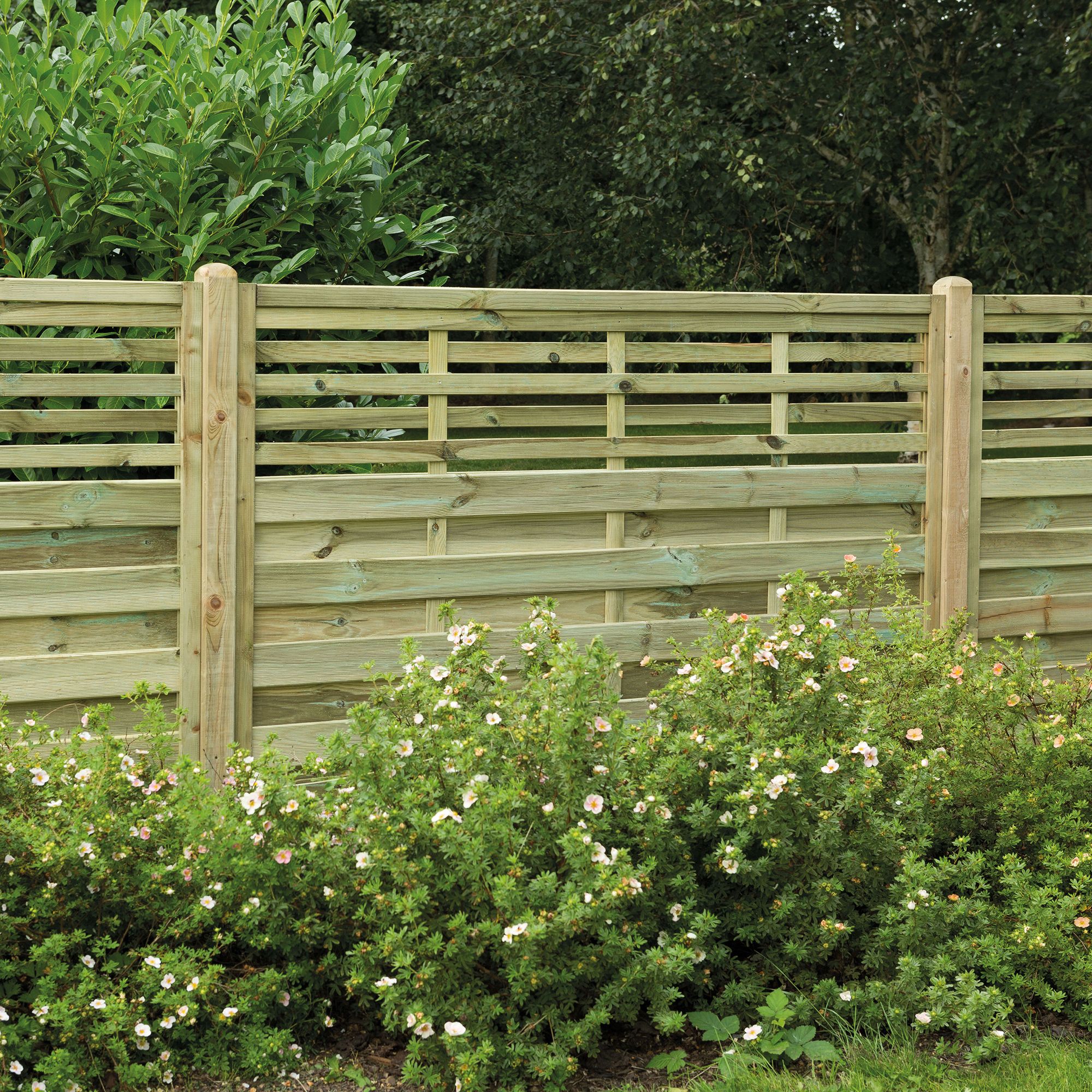 Forest Garden Kyoto Contemporary Slatted Pressure treated 4ft Brown Wooden Fence panel (W)1.8m (H)1.2m, Pack of 10