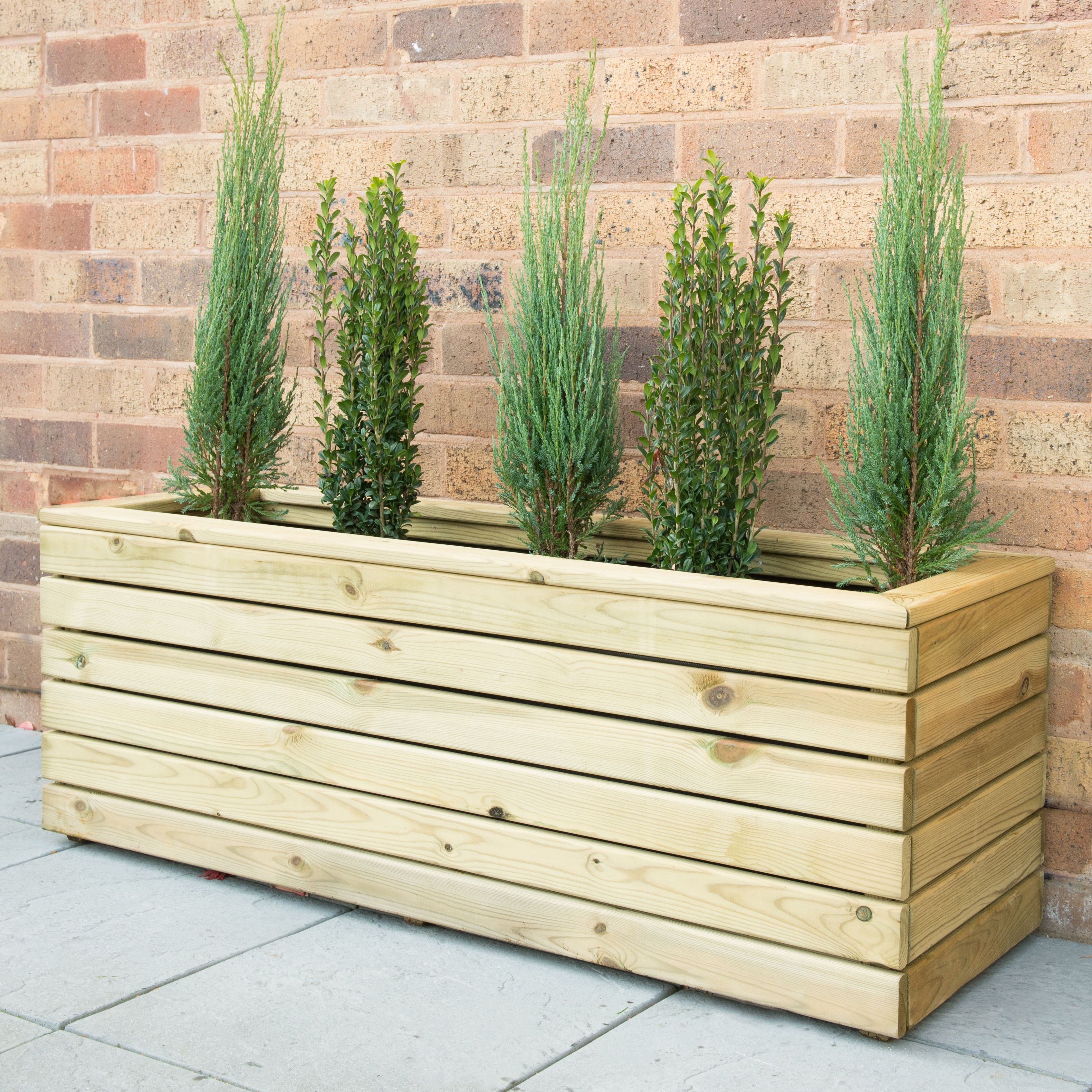 Forest Garden Linear 158L Wooden Rectangular Planter (H)44cm (W)120cm ...