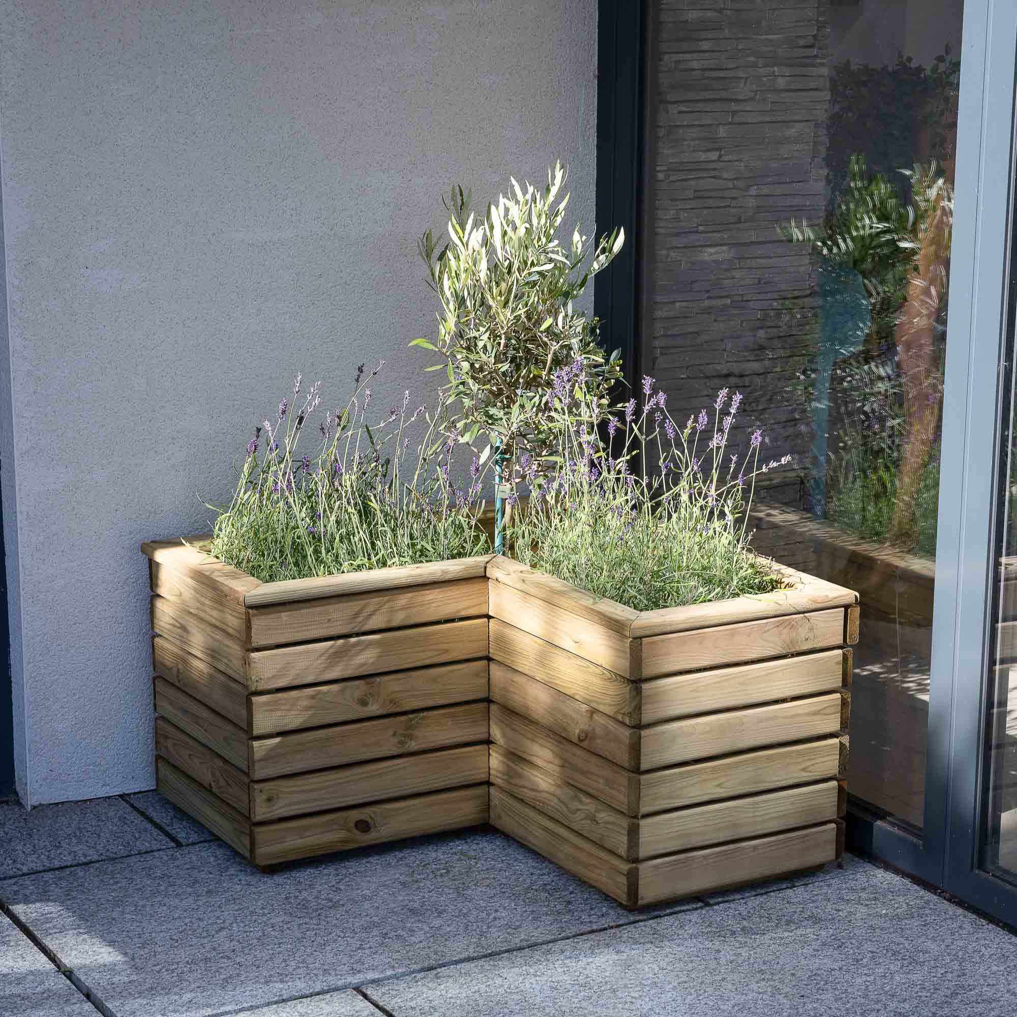 Forest Garden Linear corner Natural Timber Wooden Rectangular Planter ...