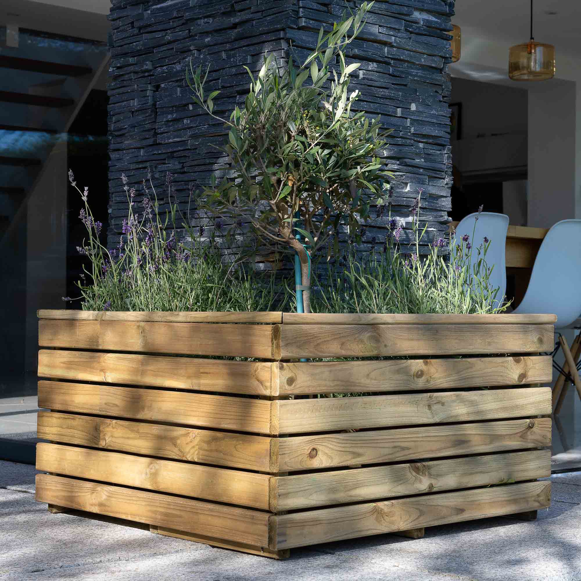 Forest Garden Linear corner Natural Timber Wooden Rectangular Planter ...