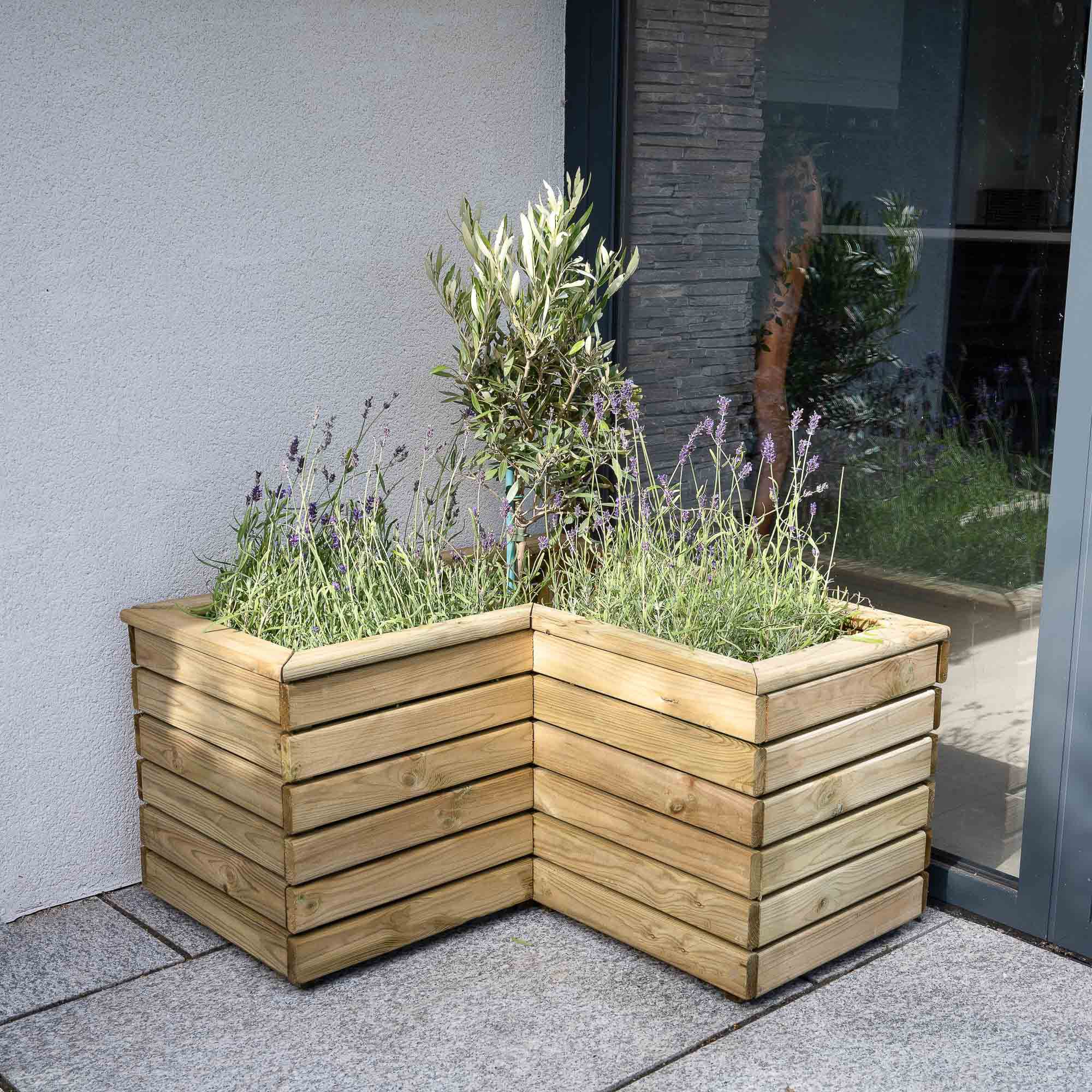 Forest Garden Linear corner Natural Timber Wooden Rectangular Planter ...
