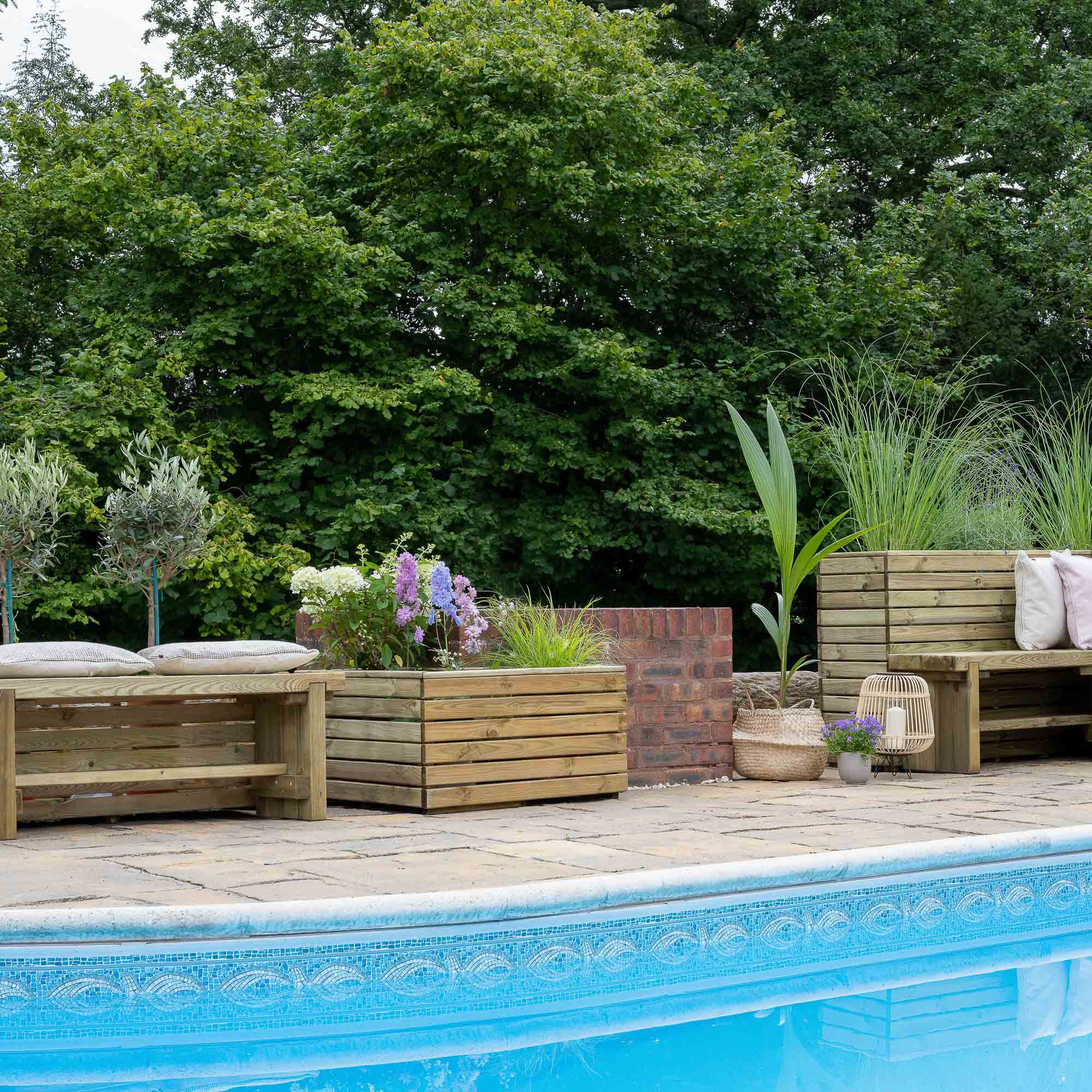 Forest Garden Linear corner Natural Timber Wooden Rectangular Planter ...